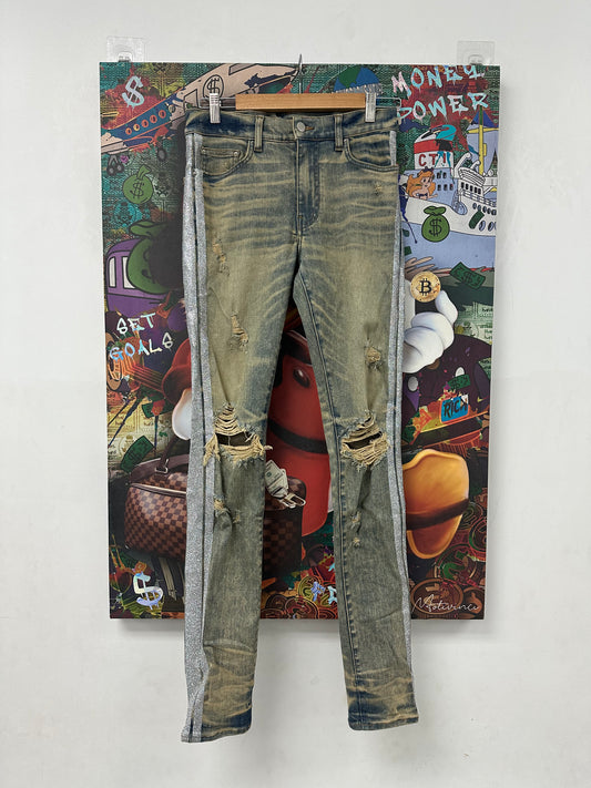 Amiri Jeans Vintage Wash Glitter Stripe Used 30 N/A