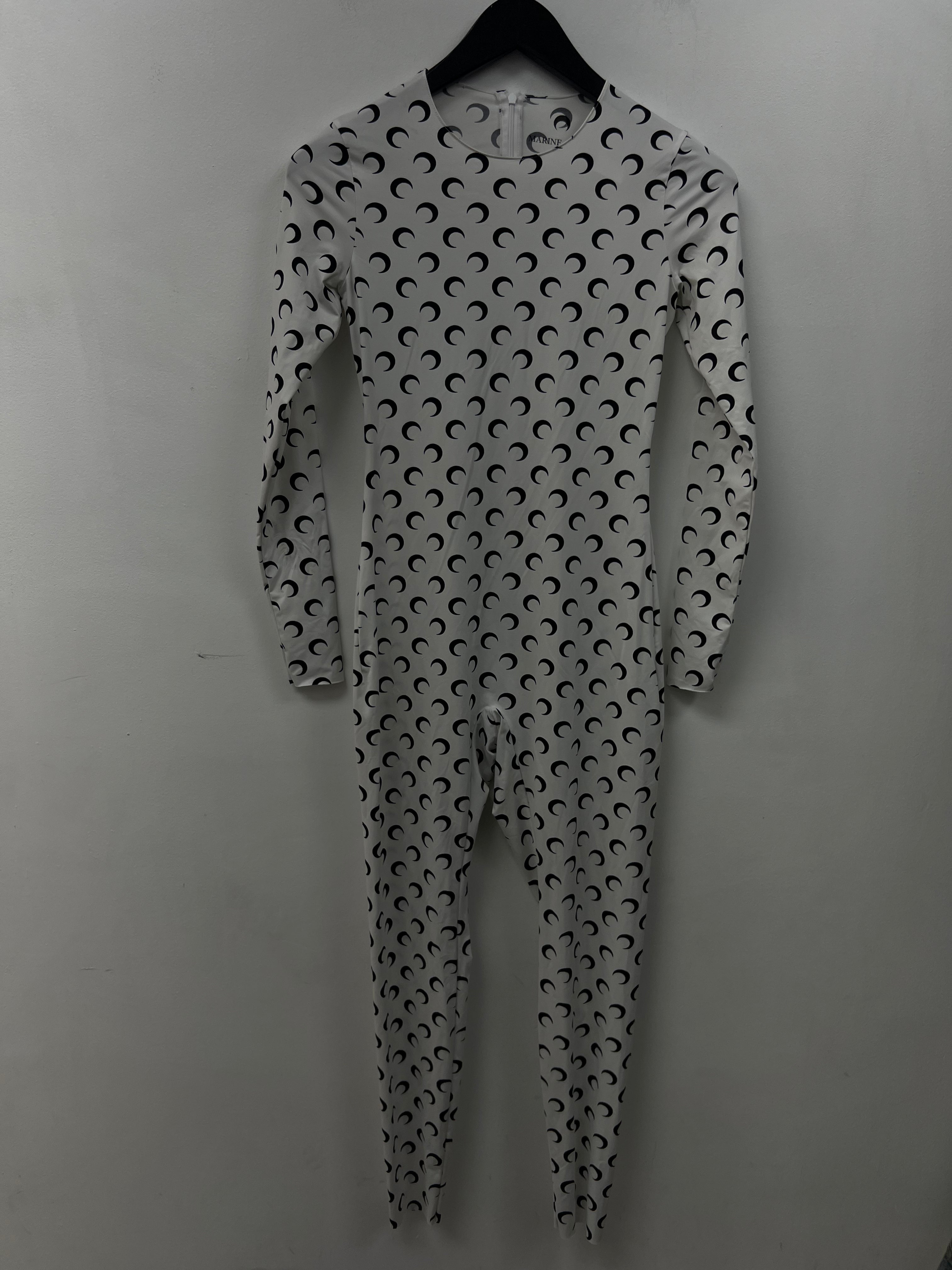 Marine Serre White Black Moon Print Long Sleeve All Over Bodysuit