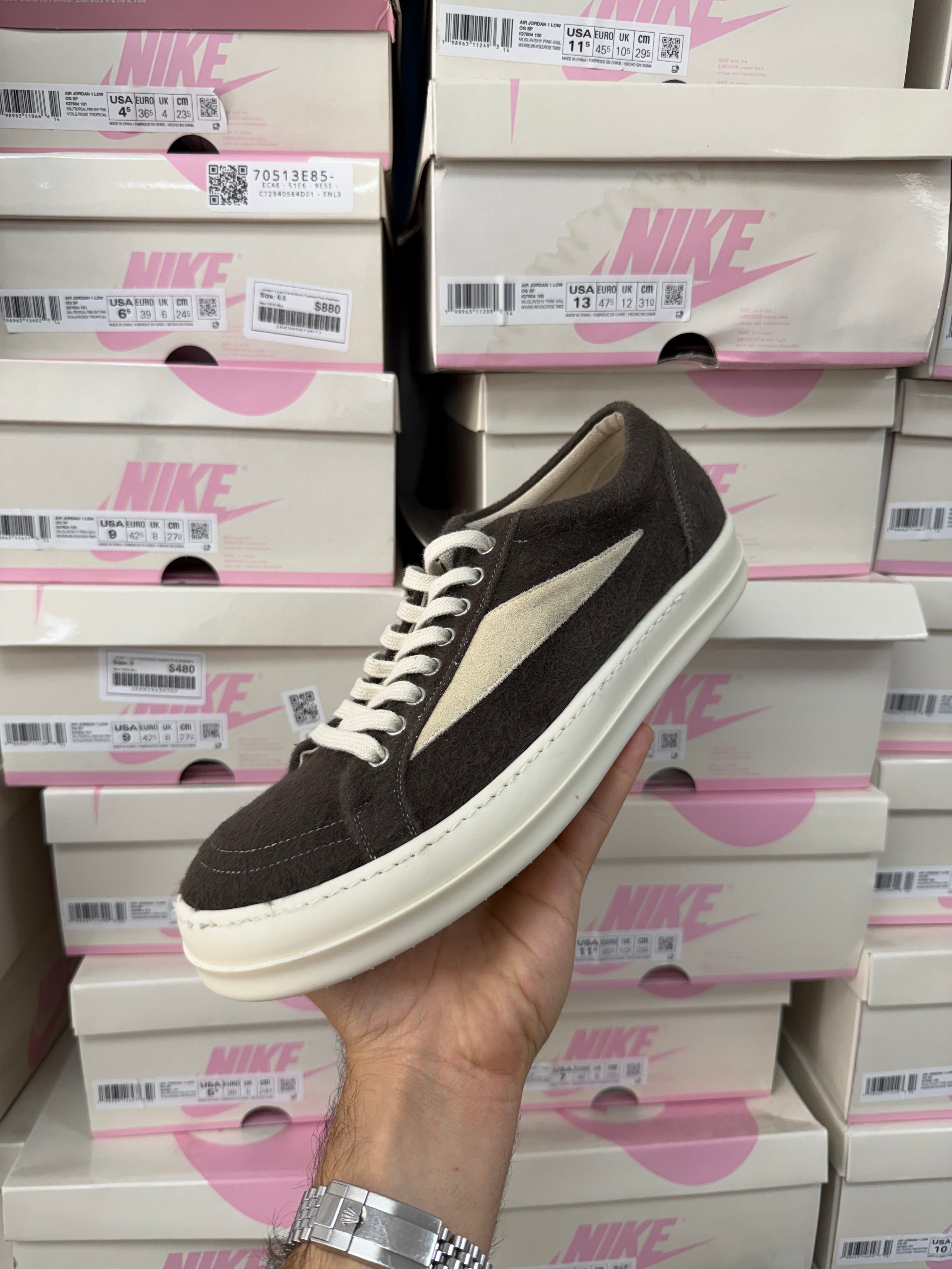 Rick Owens Dark Dust Felt Vintage Low Sneakers