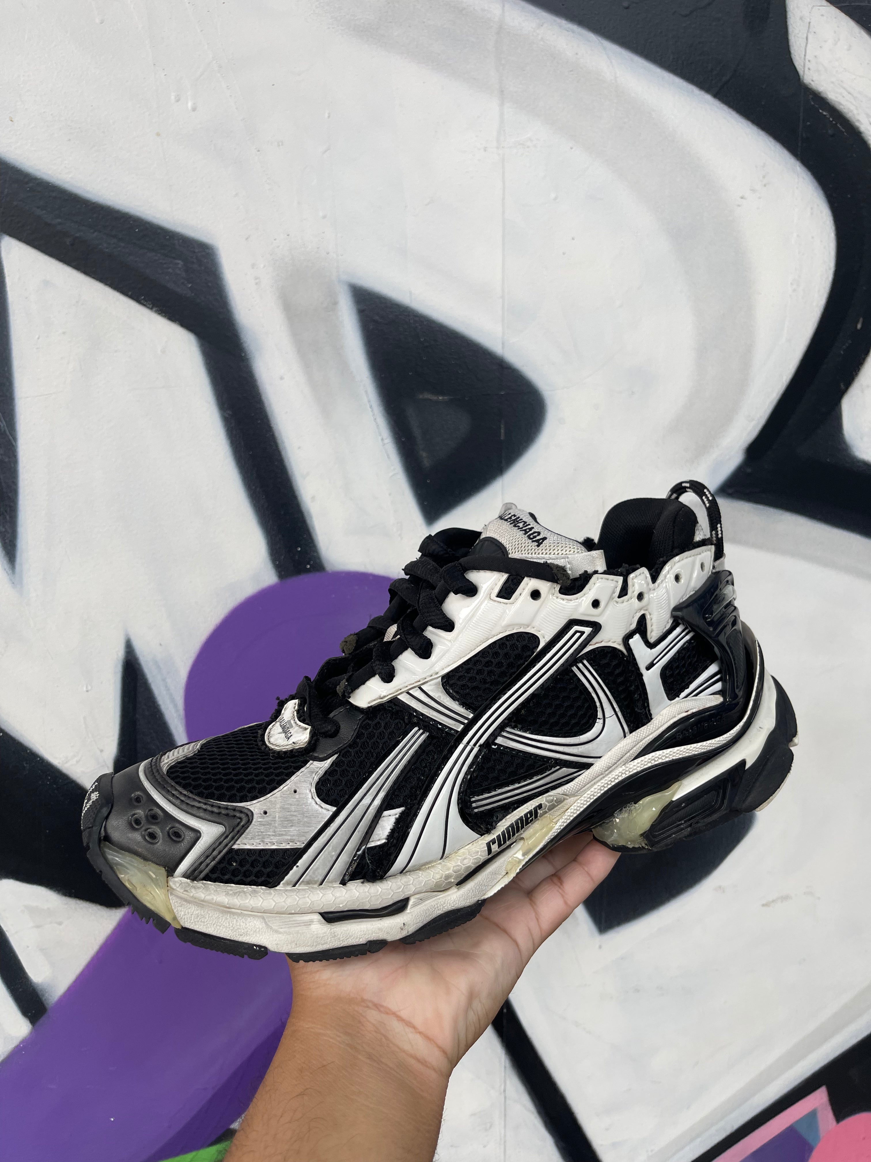 Balenciaga Black White Runner Sneakers