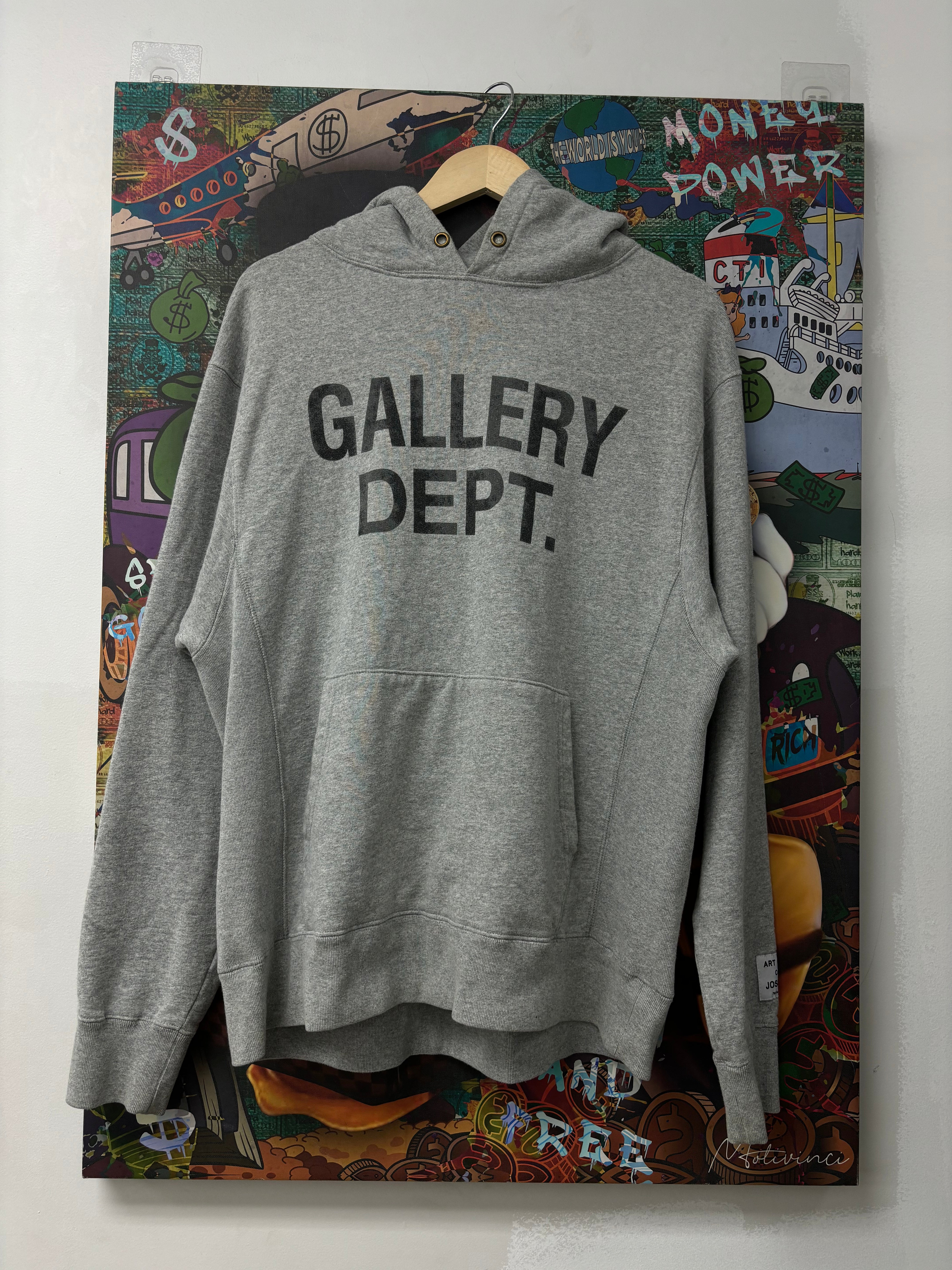 Gallery Dept Chest Logo Hoodie Grey Used Large