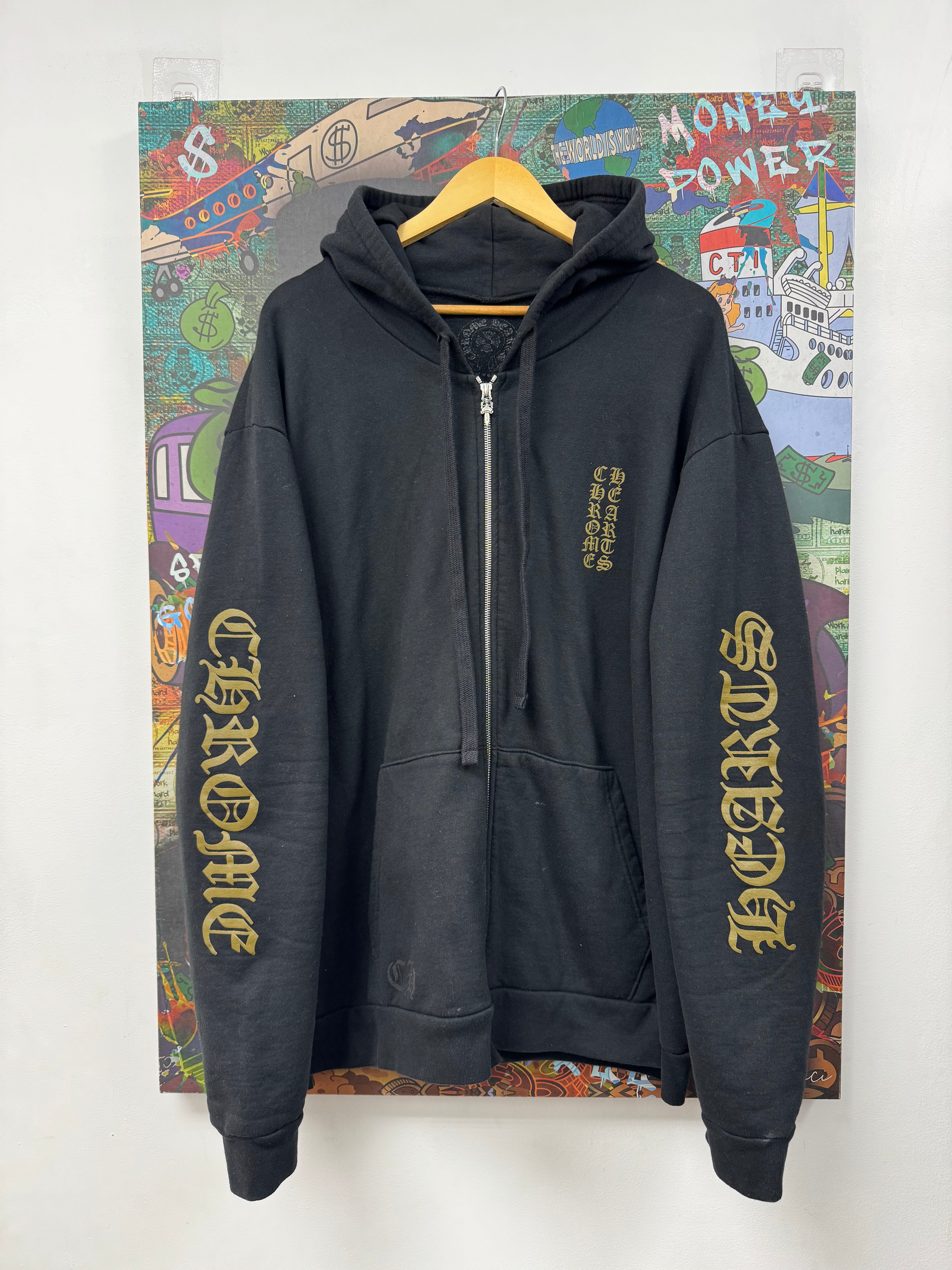 Chrome  Hearts Olive Vertical Logo Zip Up