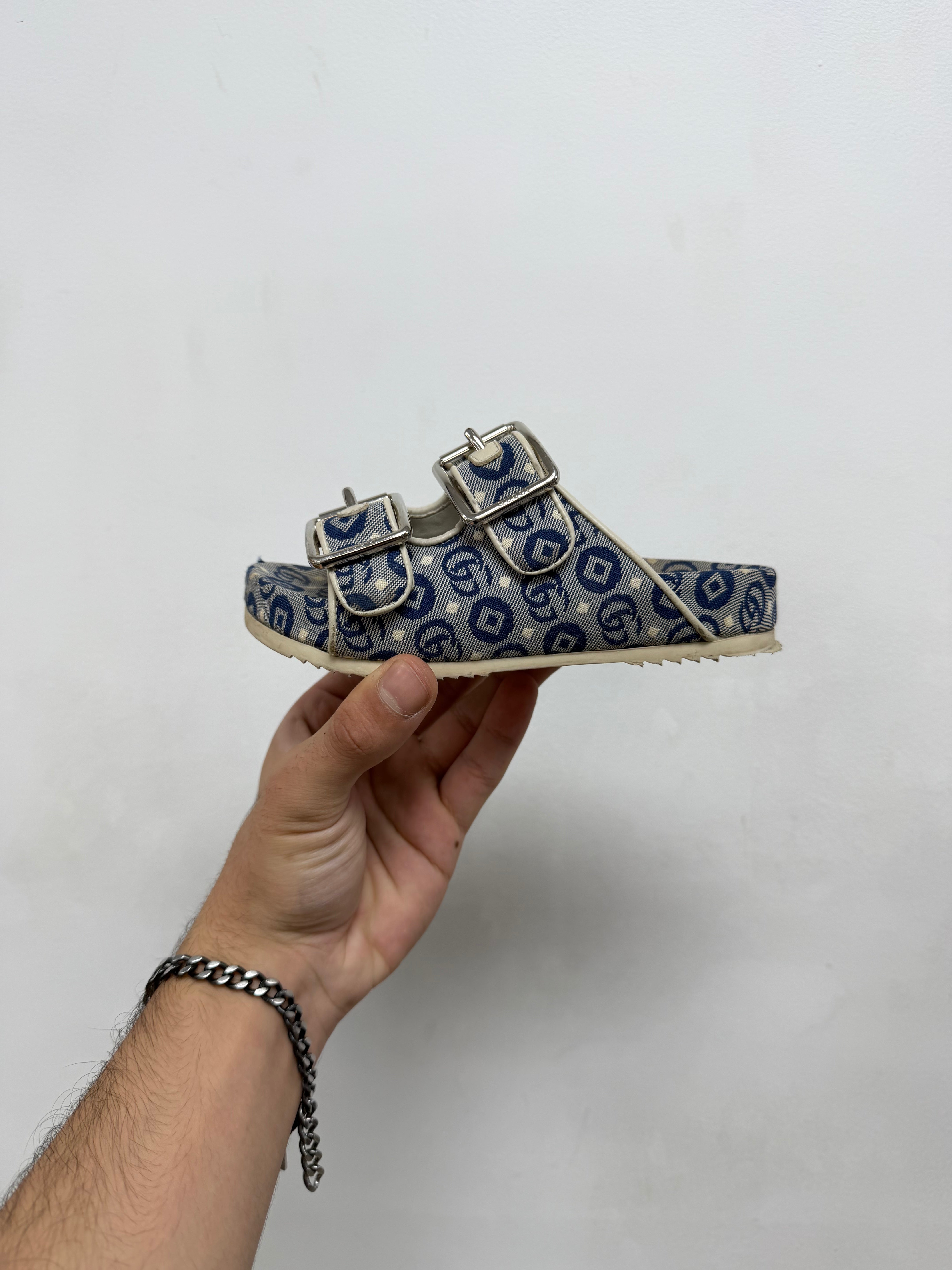 Gucci Navy Double GG Monogram Sandals