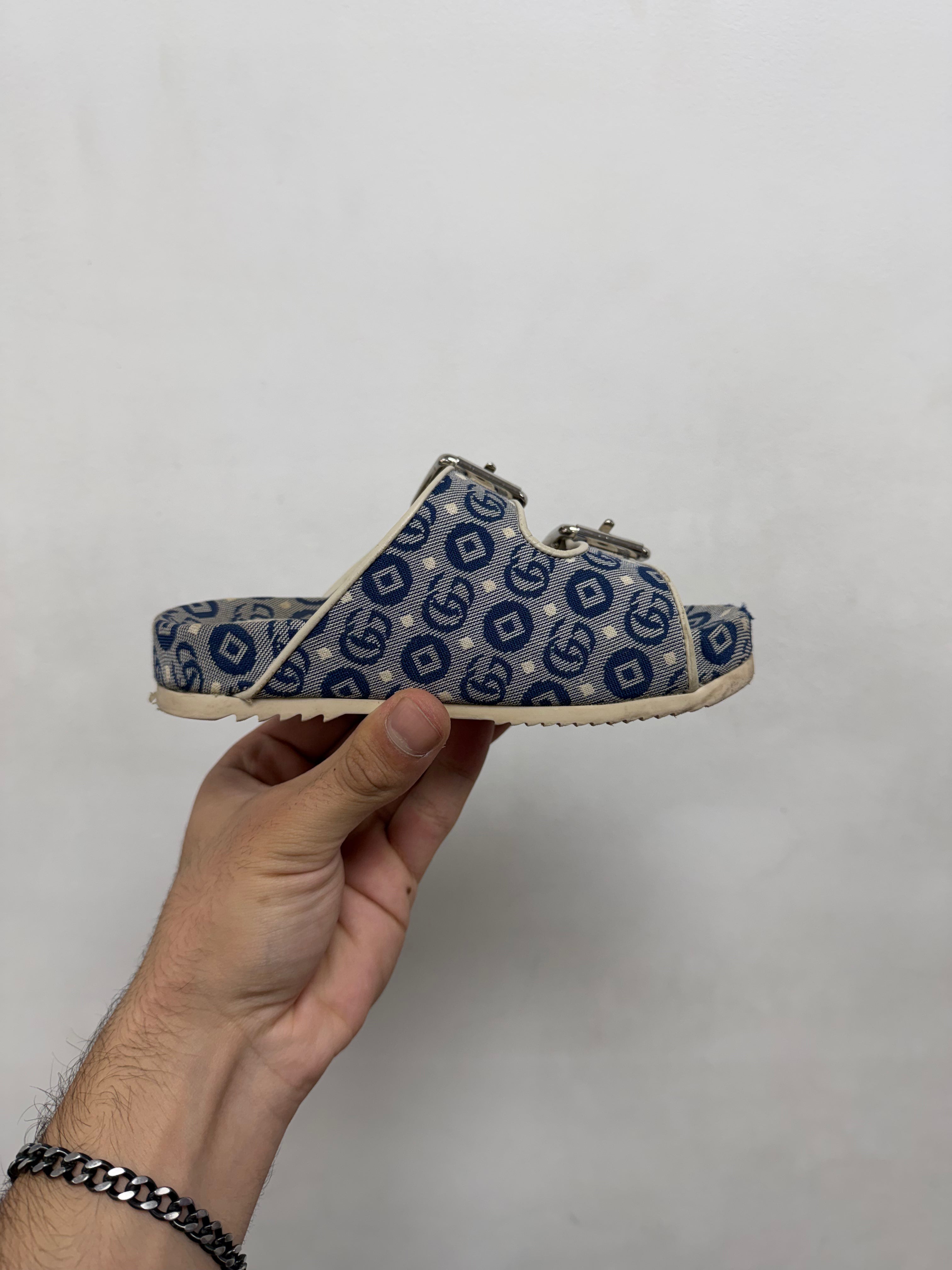 Gucci Navy Double GG Monogram Sandals