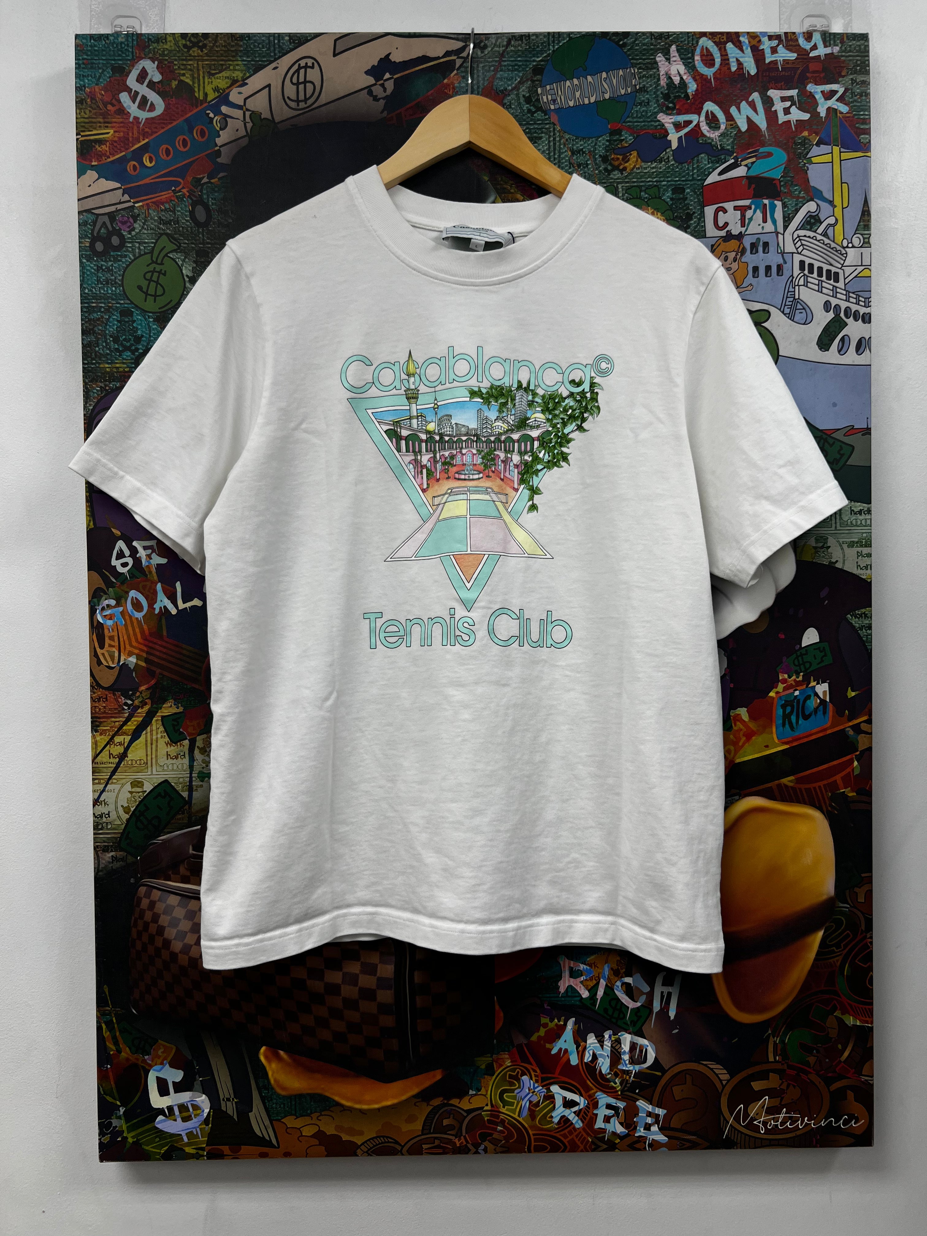 Casablanca White Teal Tennis Club Tee
