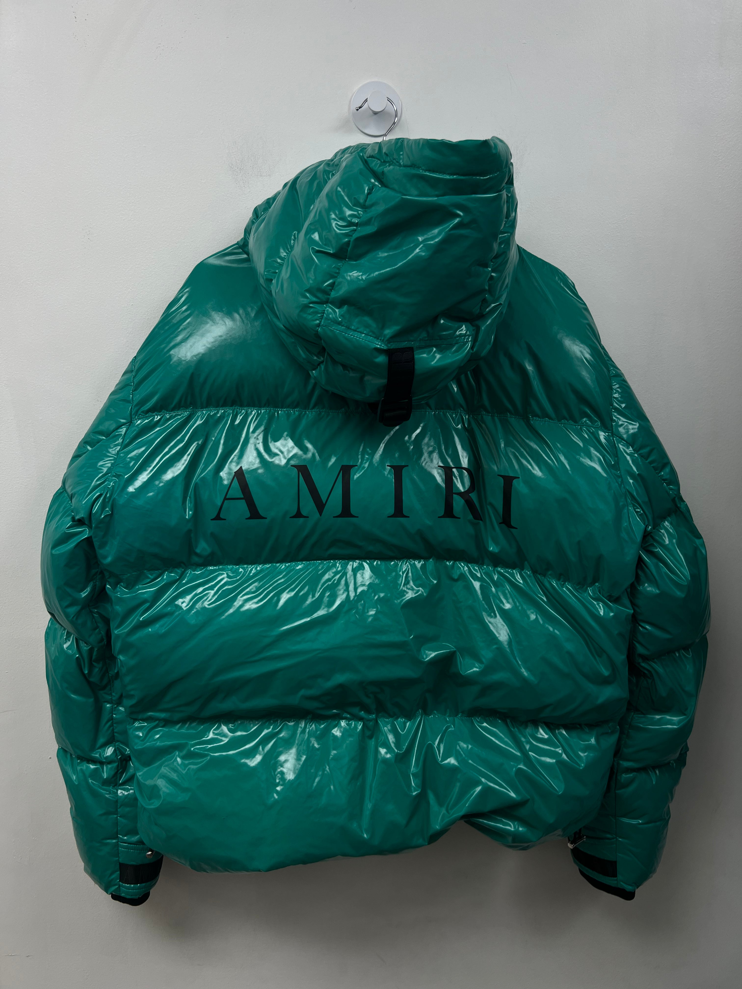 Amiri Teal Black MA Logo Puffer Jacket