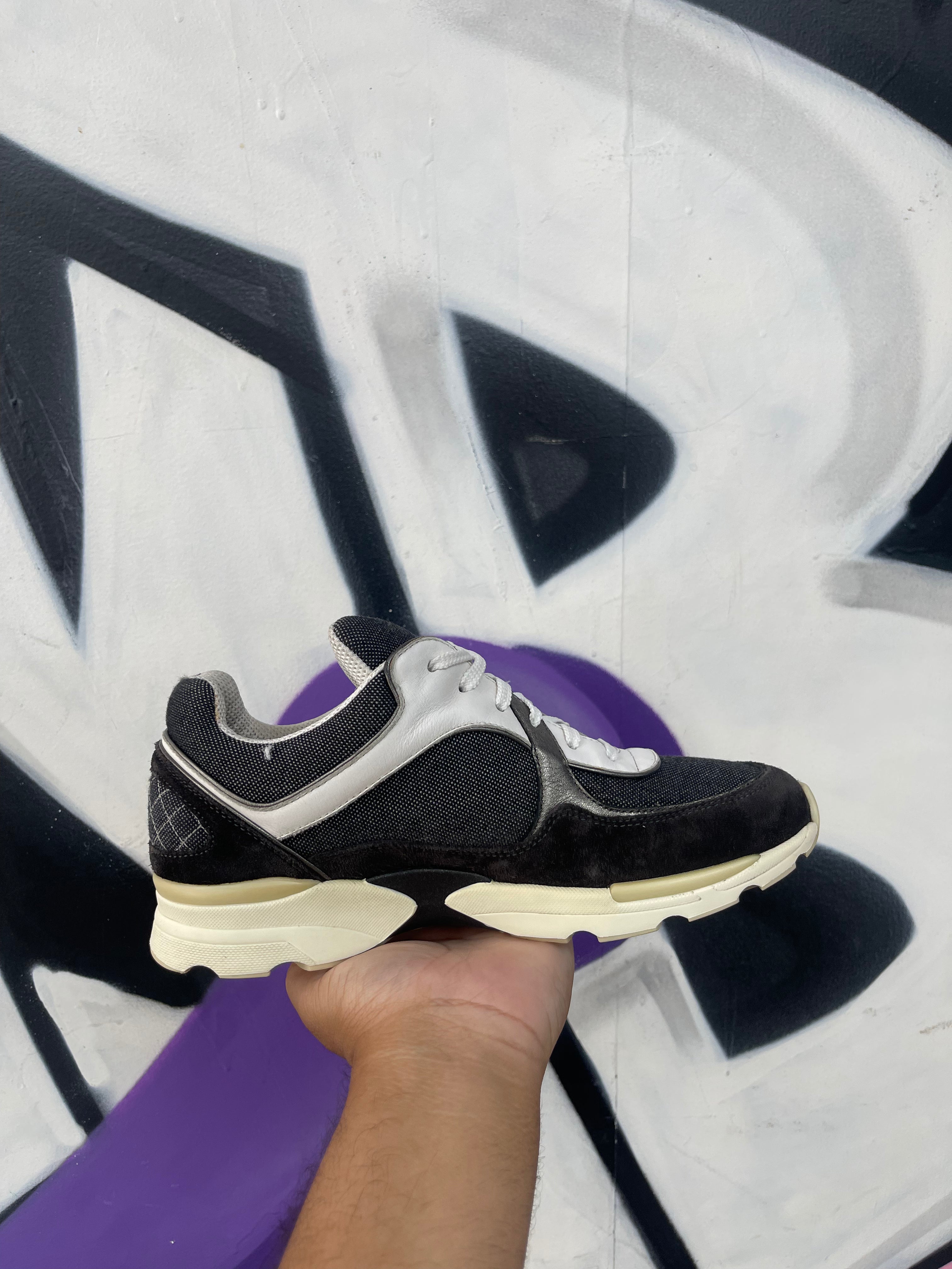 Chanel White Grey CC Runner Sneakers