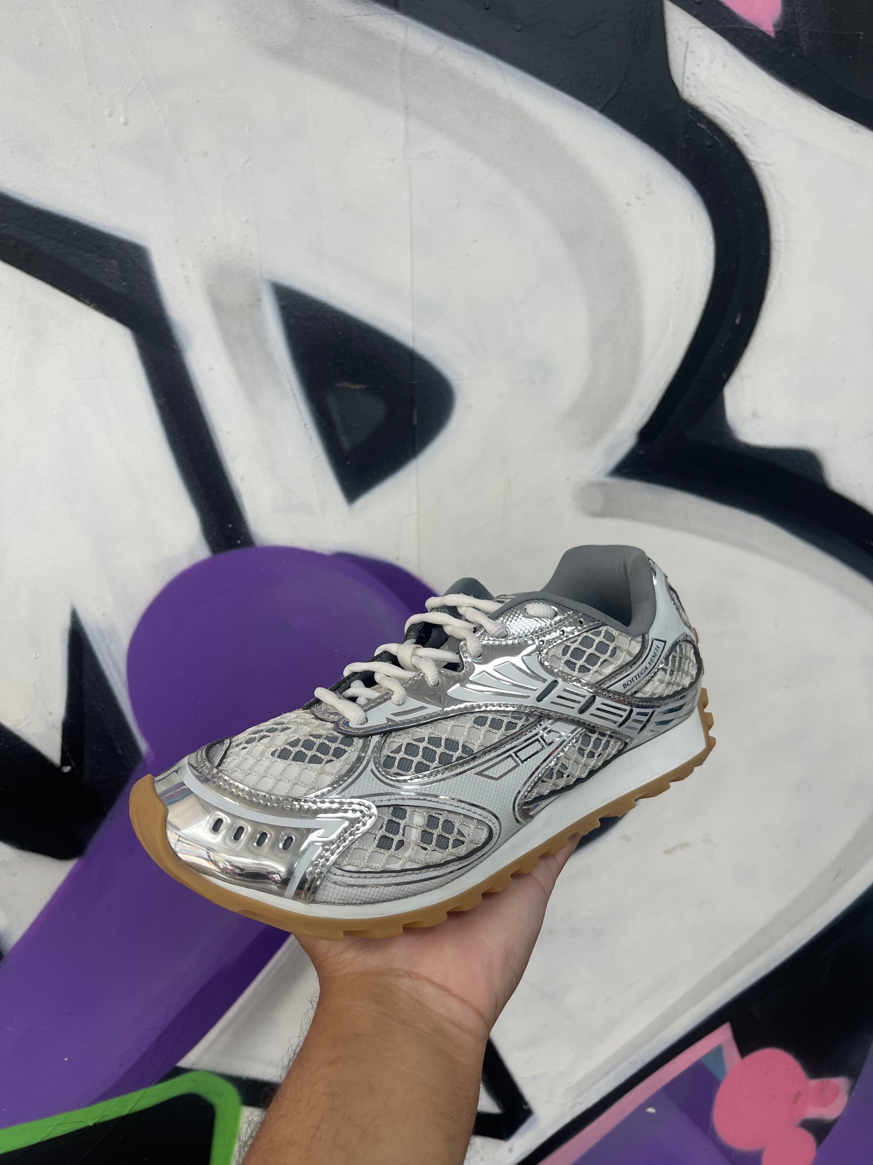 Bottega Veneta White Silver Orbit Sneakers