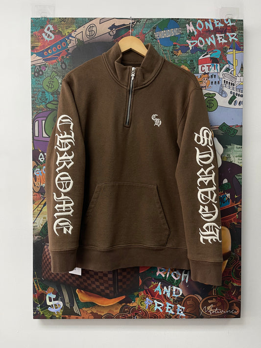 Chrome Hearts Embroidered Cut & Sew Quarter Zip Brown Lightly Worn