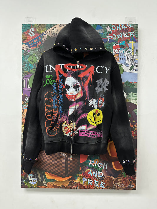 LOST Paper Magazine Zip Up Black Multi Used Medium N/A