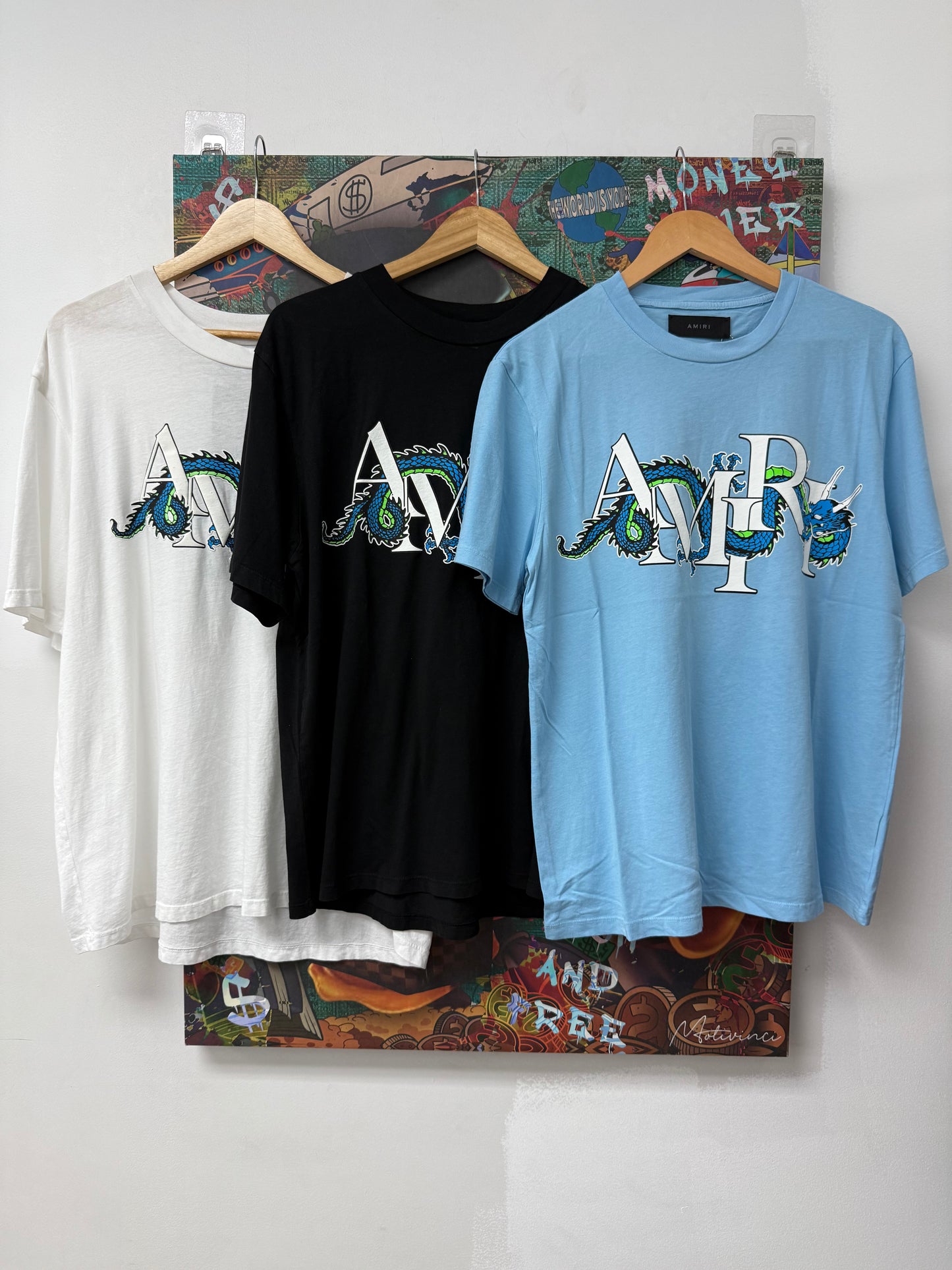 Amiri Dragon Tee Black White & Blue (XS-XL) New