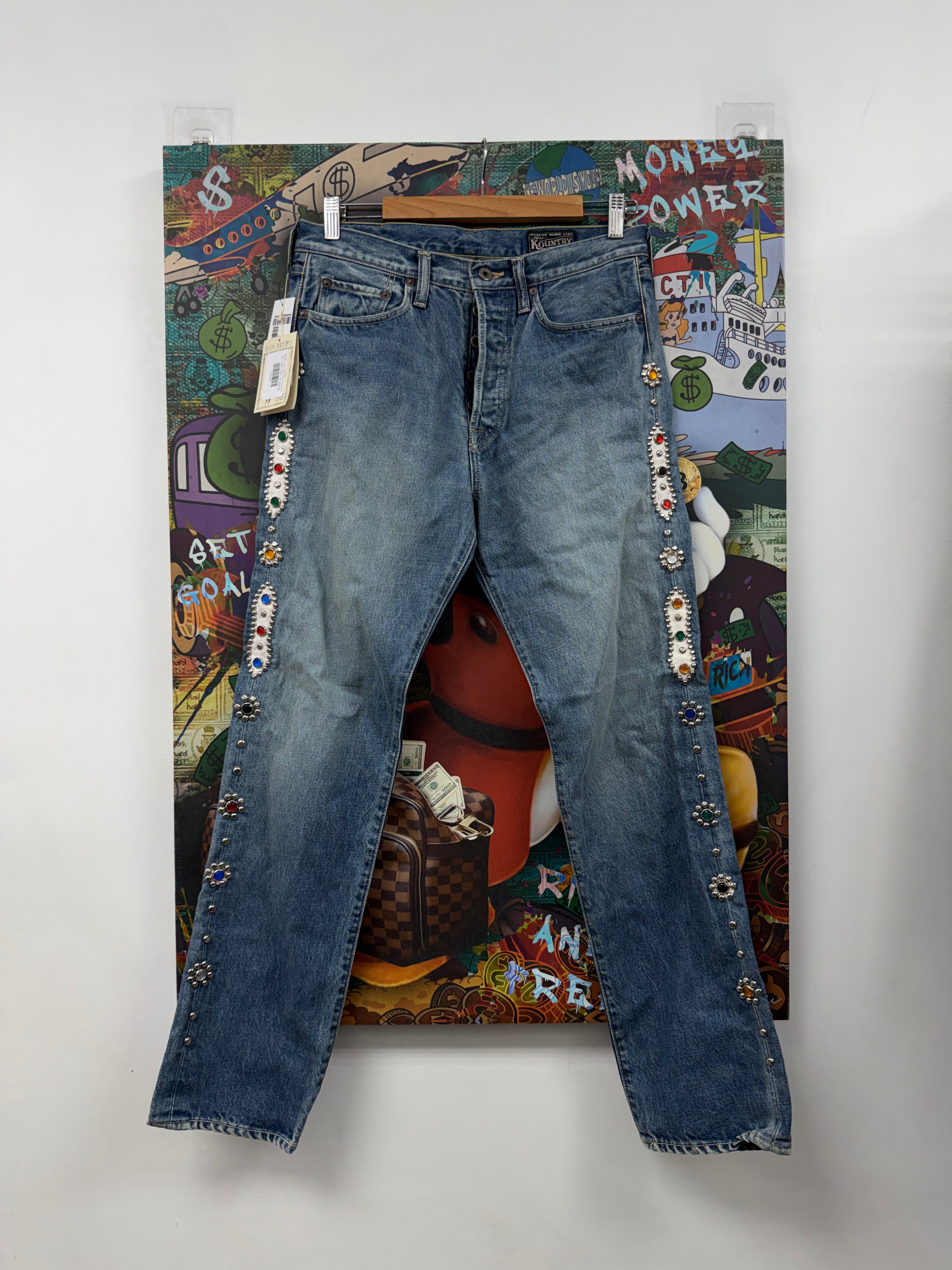 Kapital Light Wash Gem Stud Jeans