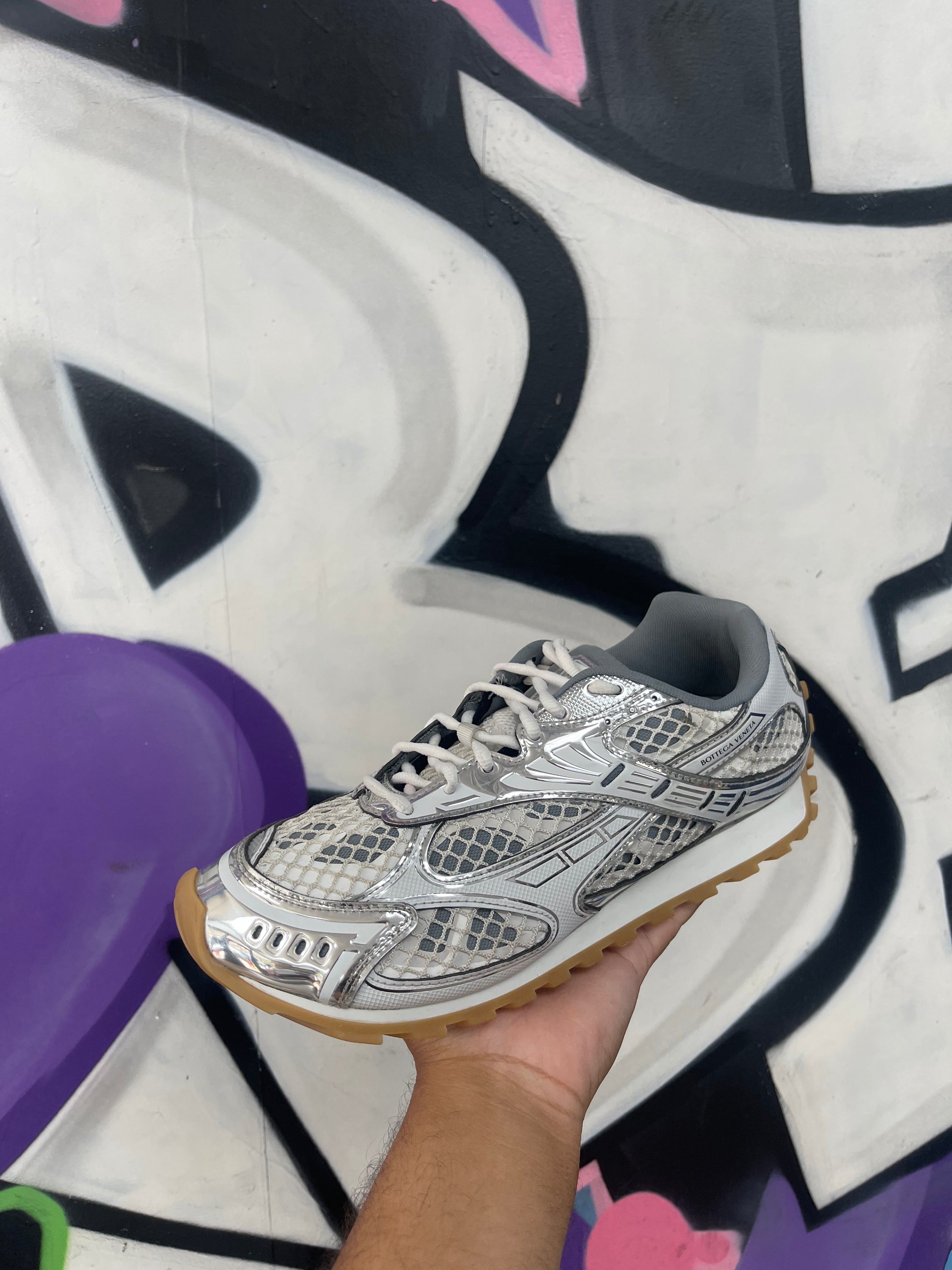 Bottega Veneta White Silver Orbit Sneakers