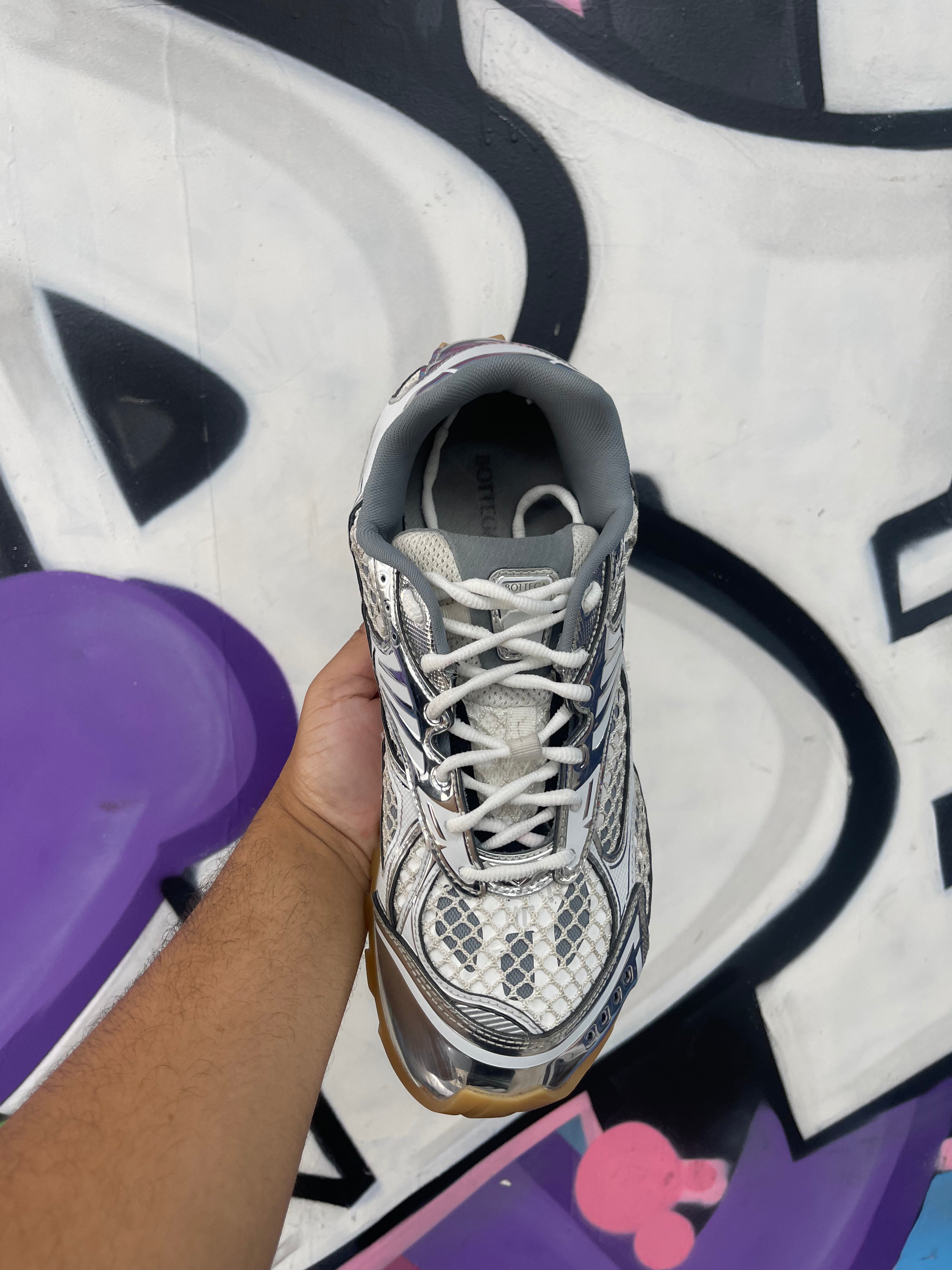 Bottega Veneta White Silver Orbit Sneakers