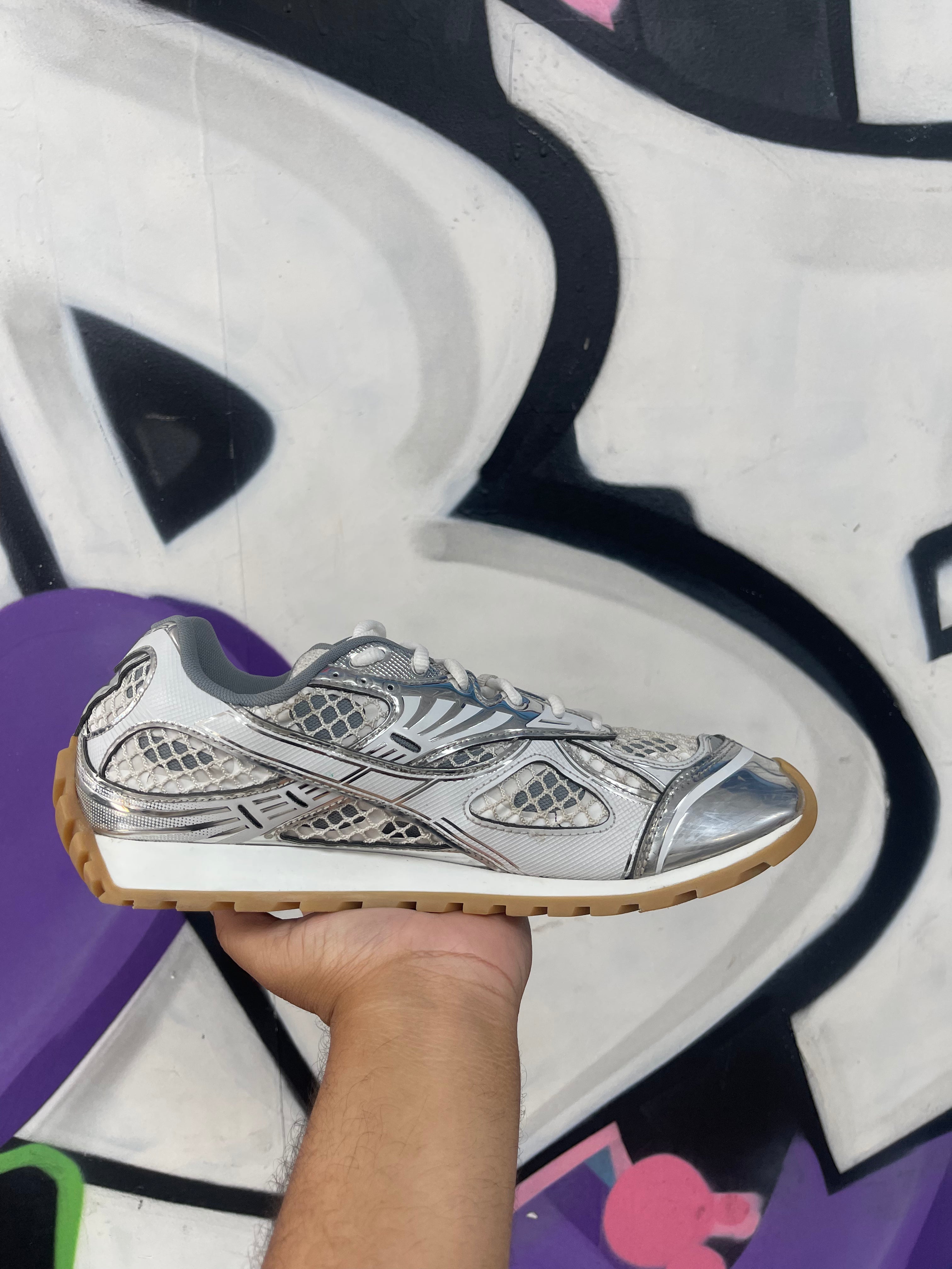 Bottega Veneta White Silver Orbit Sneakers