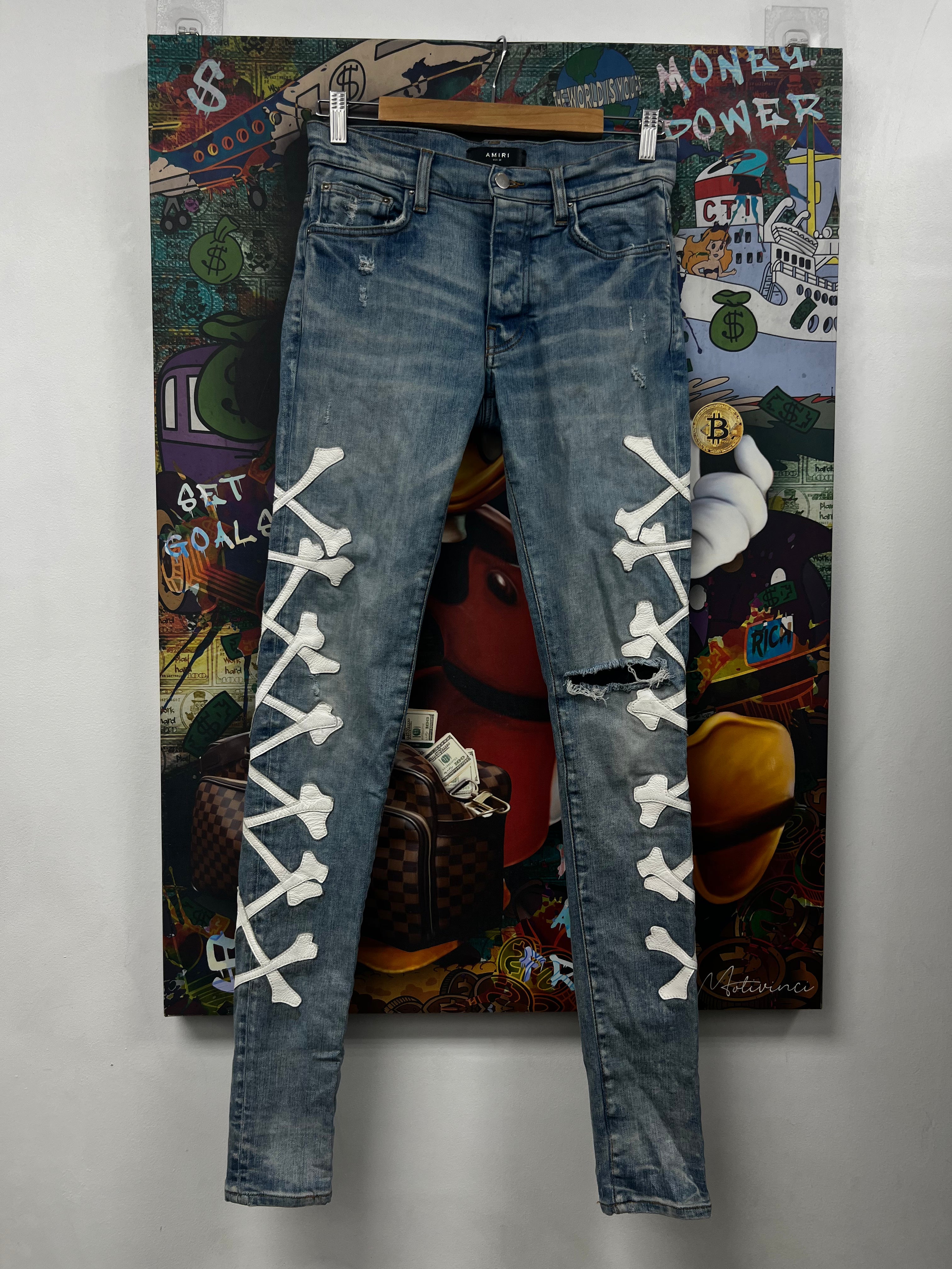 Amiri Light Wash White Bones Jeans