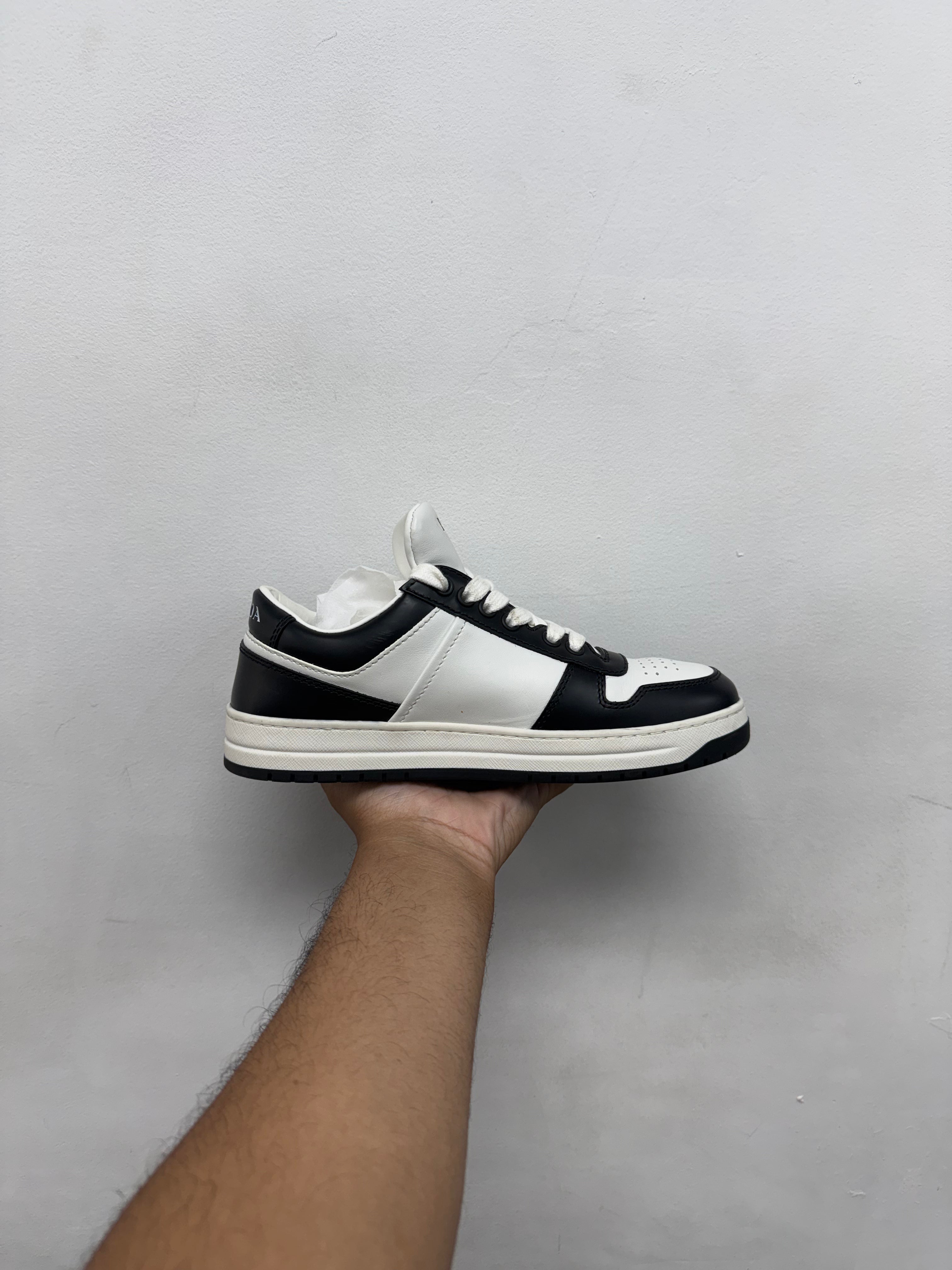 Prada White Black Leather Downtown Sneakers