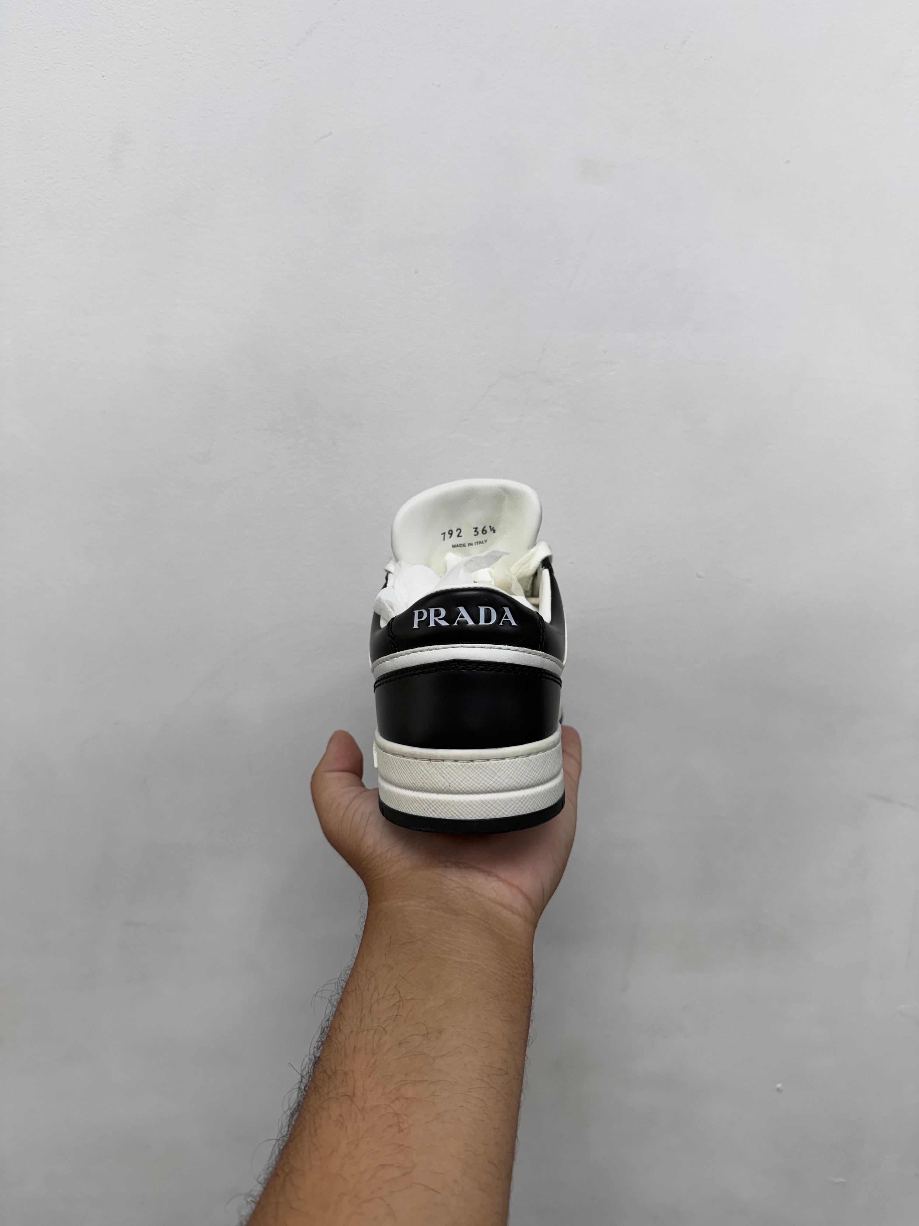 Prada White Black Leather Downtown Sneakers