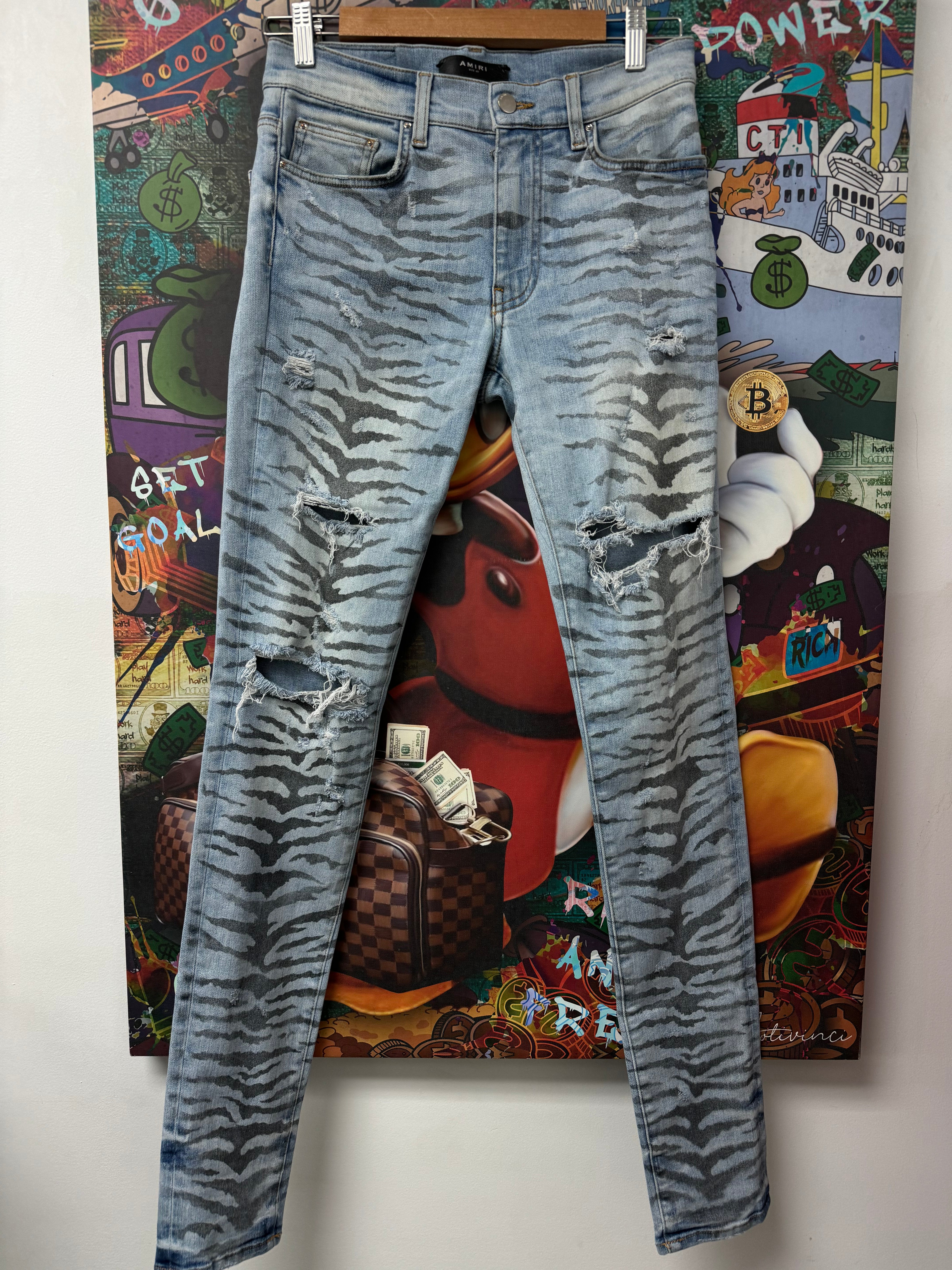 Amiri Light Wash Cheetah Jeans Used 30