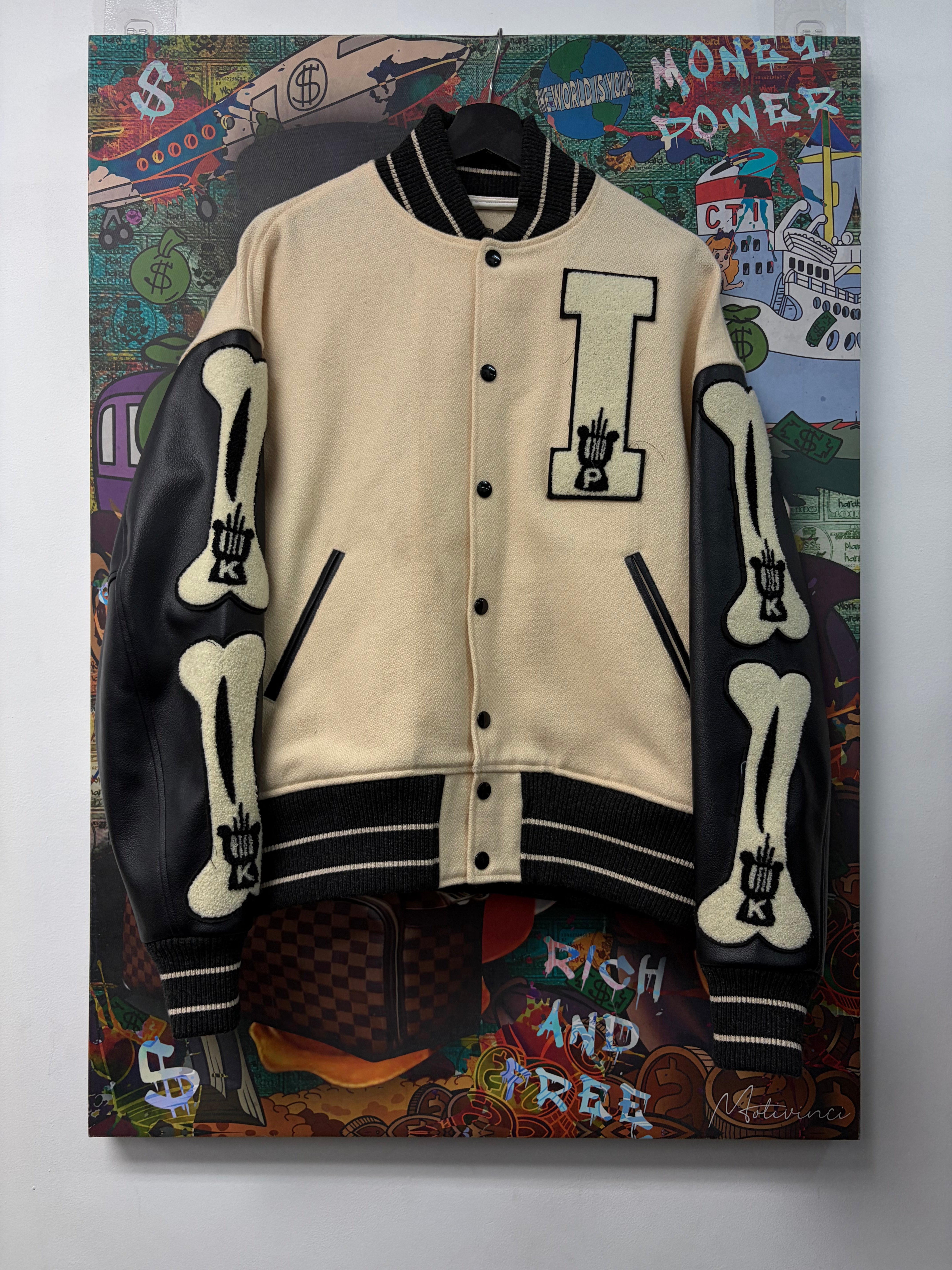 Kapital Cream Black Bone Varsity Jacket