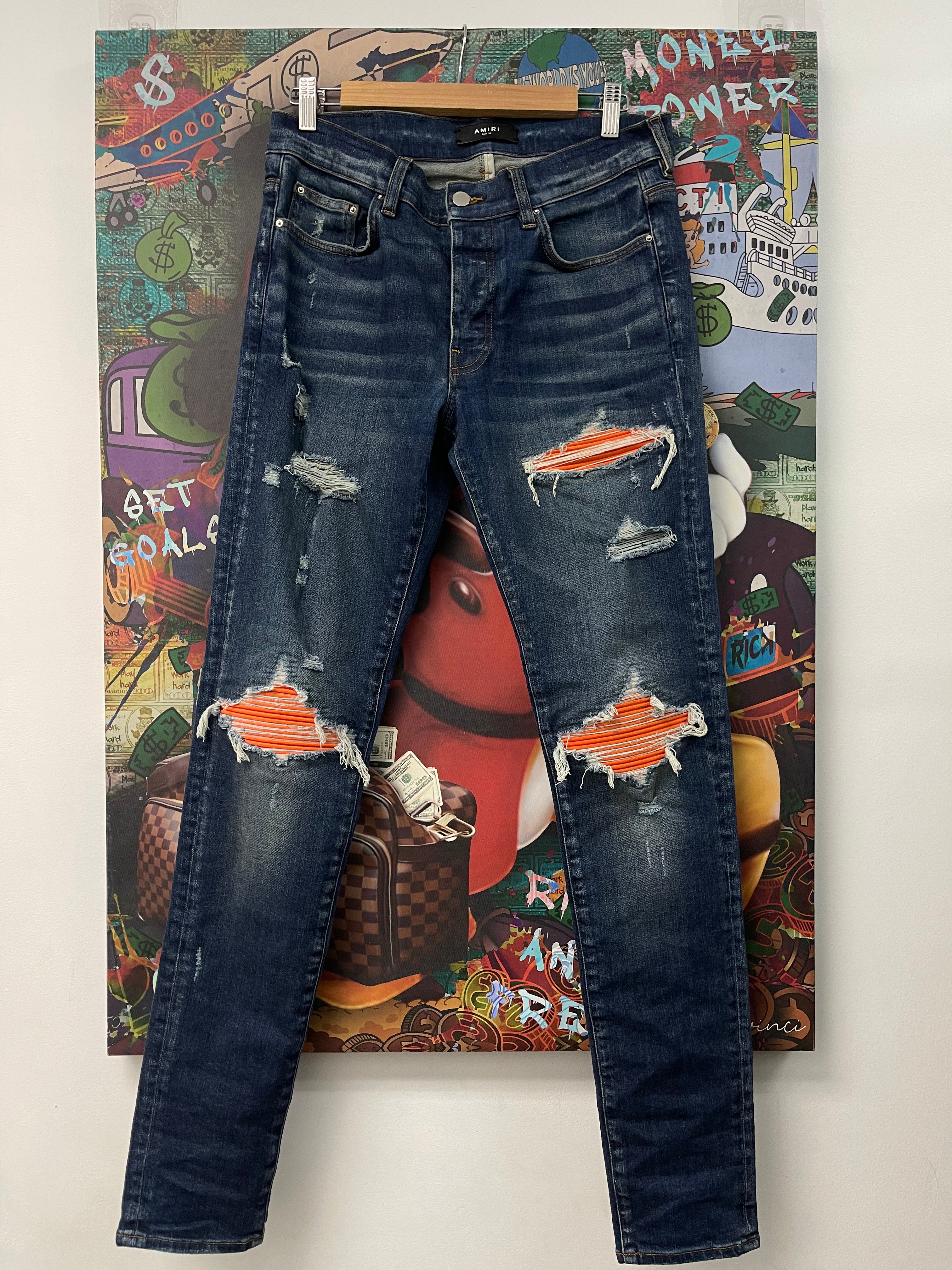 Amiri Dark Wash Orange Patch MX1 Jeans