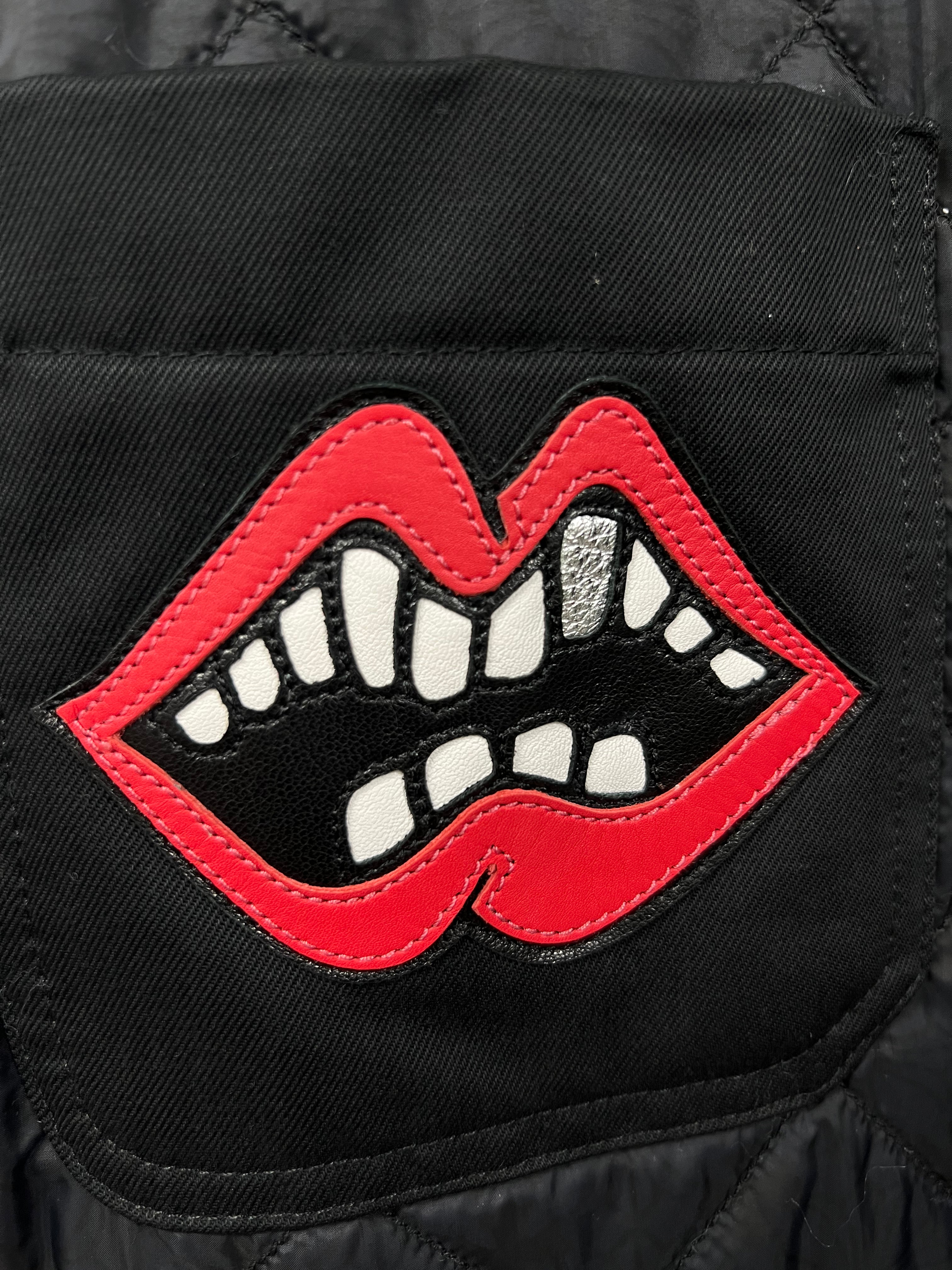 Chrome Hearts Black Leather Chomper Quilted Button Up Puffer Jacket