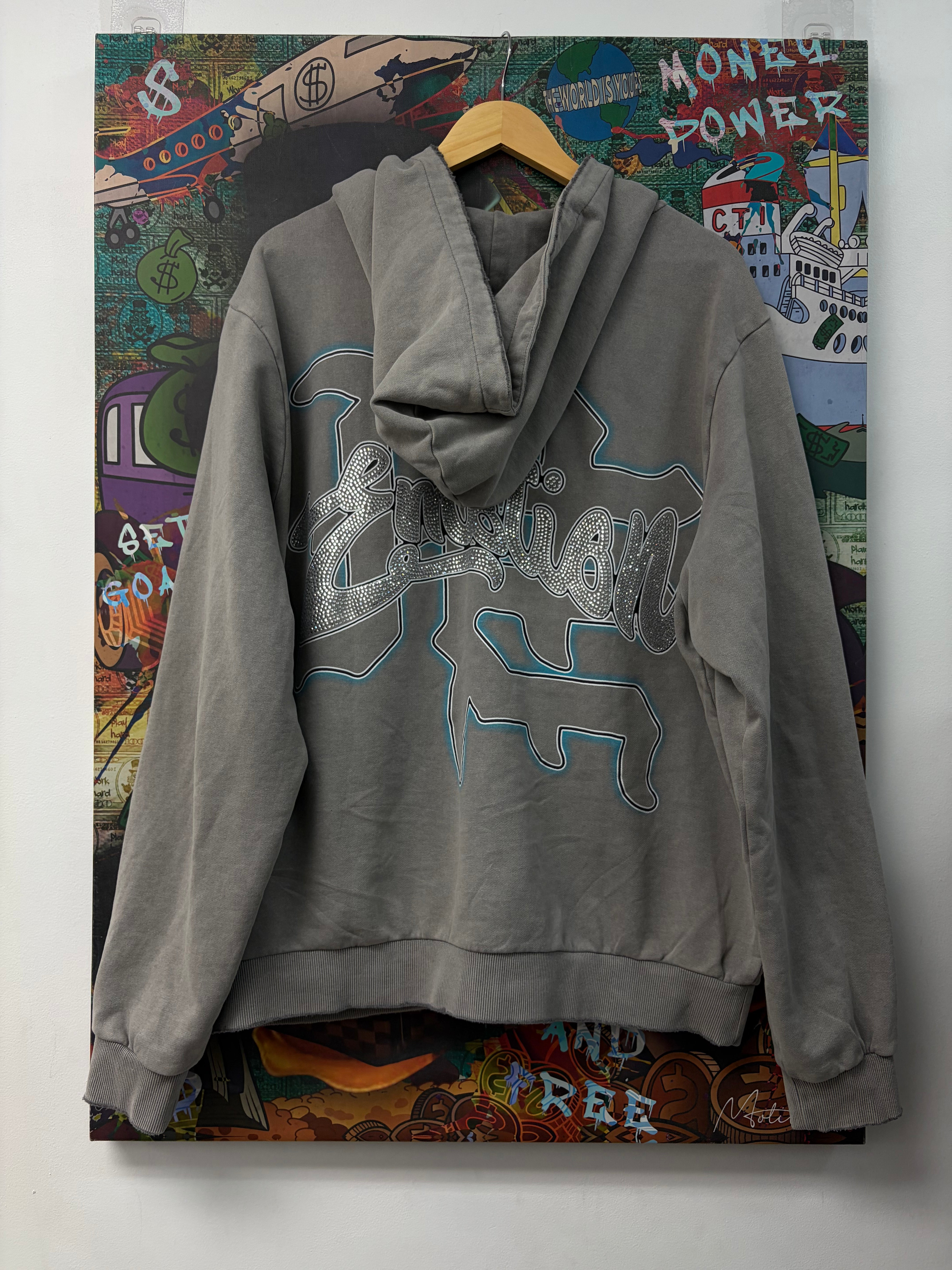 Mixed Emotions Grey Rhinestone Zip Up
