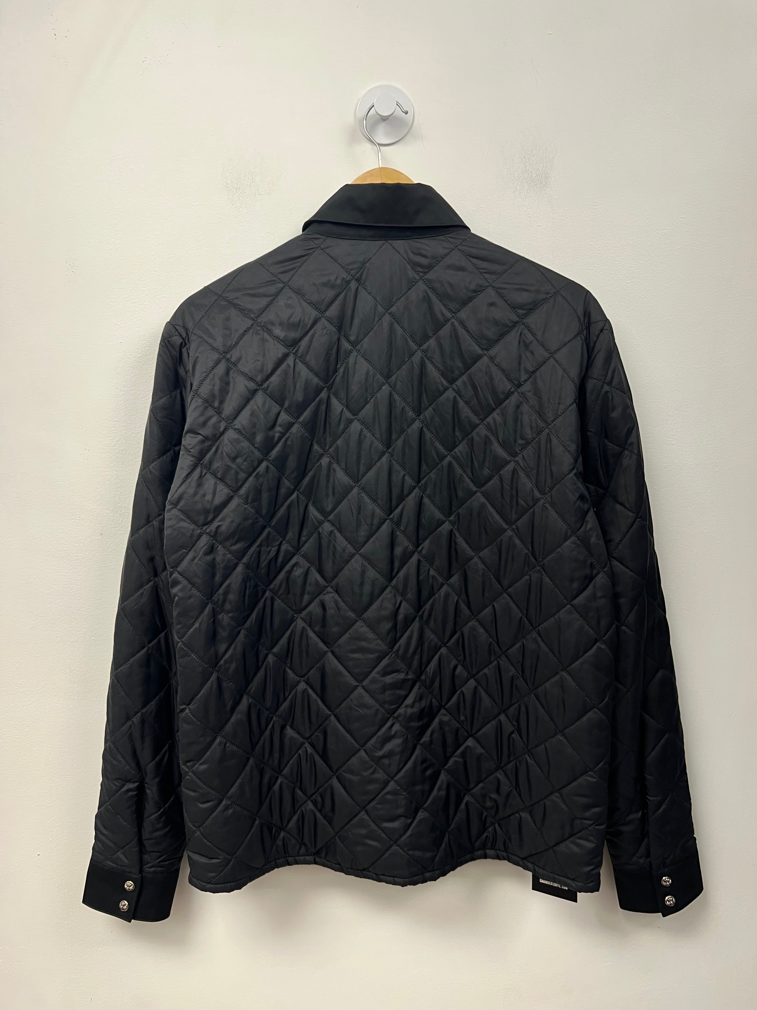 Chrome Hearts Black Leather Chomper Quilted Button Up Puffer Jacket
