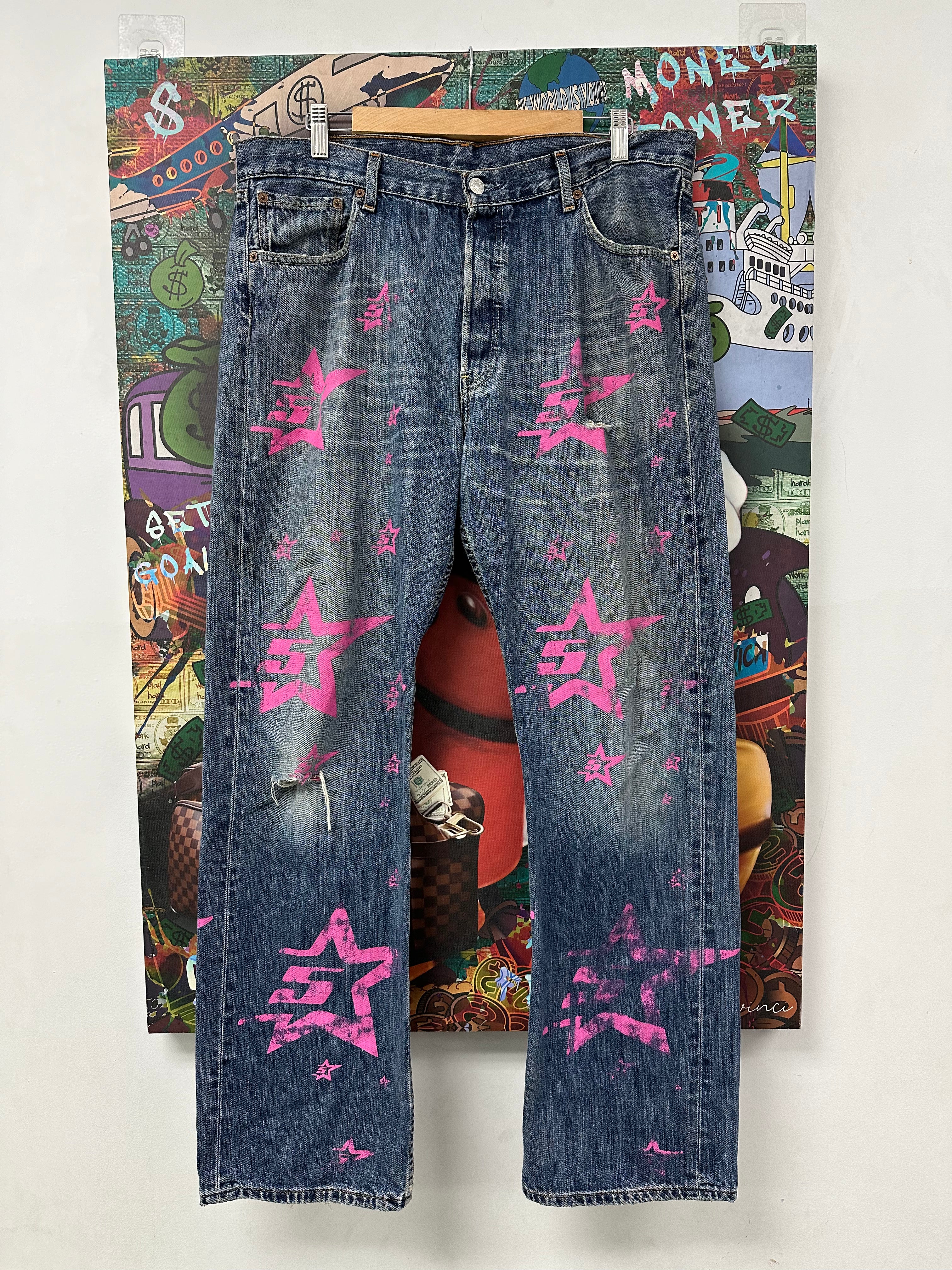Sp5der Worldwide Jeans Light Wash Pink Used 36 N/A