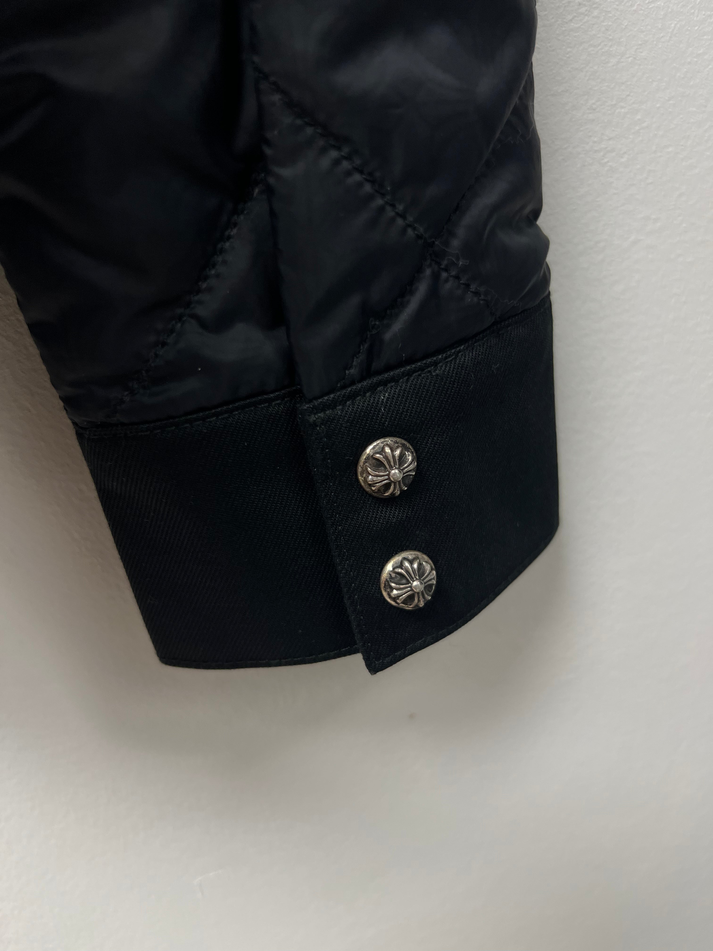 Chrome Hearts Black Leather Chomper Quilted Button Up Puffer Jacket