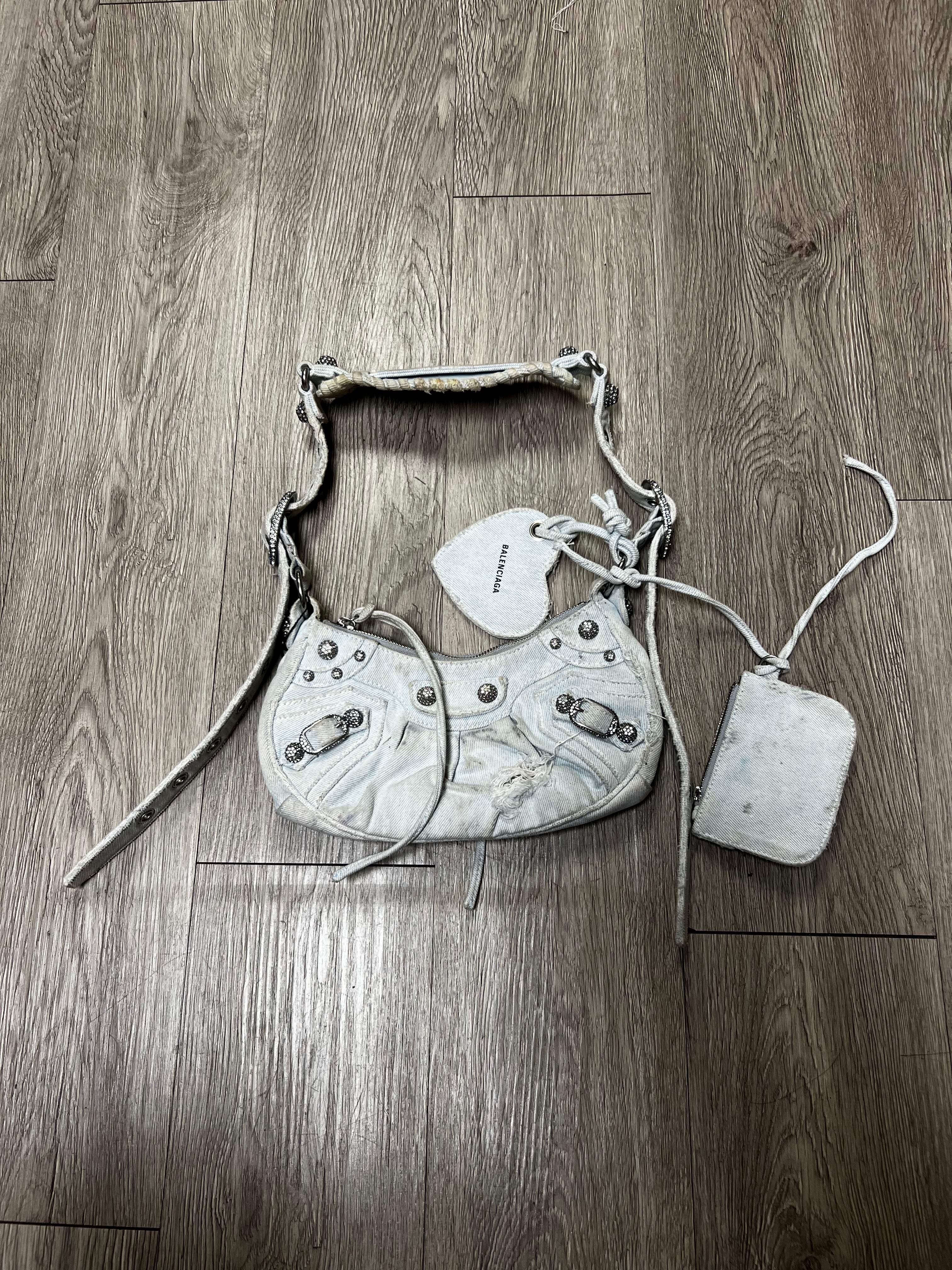 Balenciaga Denim Rhinestone Hourglass Bag