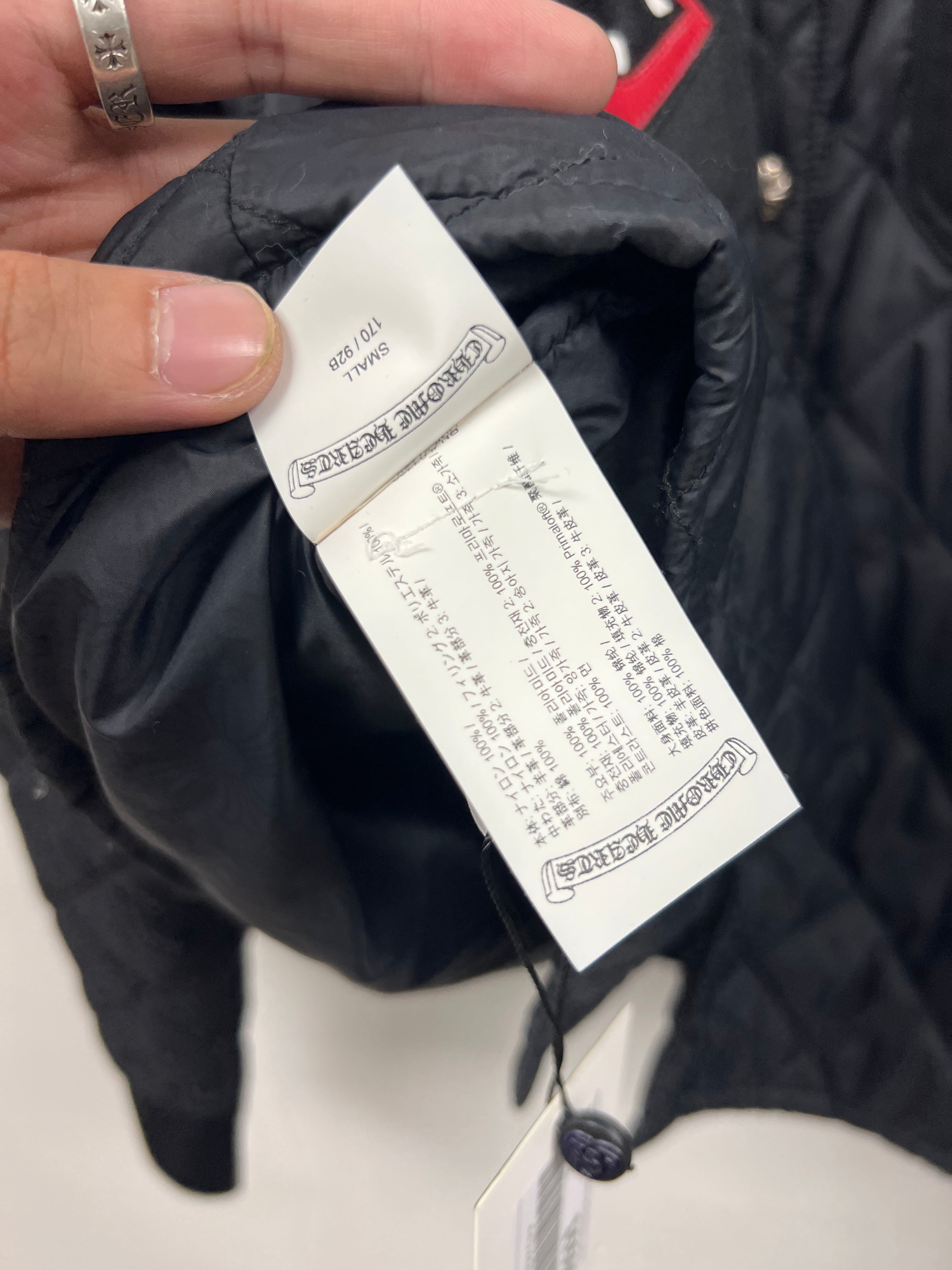 Chrome Hearts Black Leather Chomper Quilted Button Up Puffer Jacket