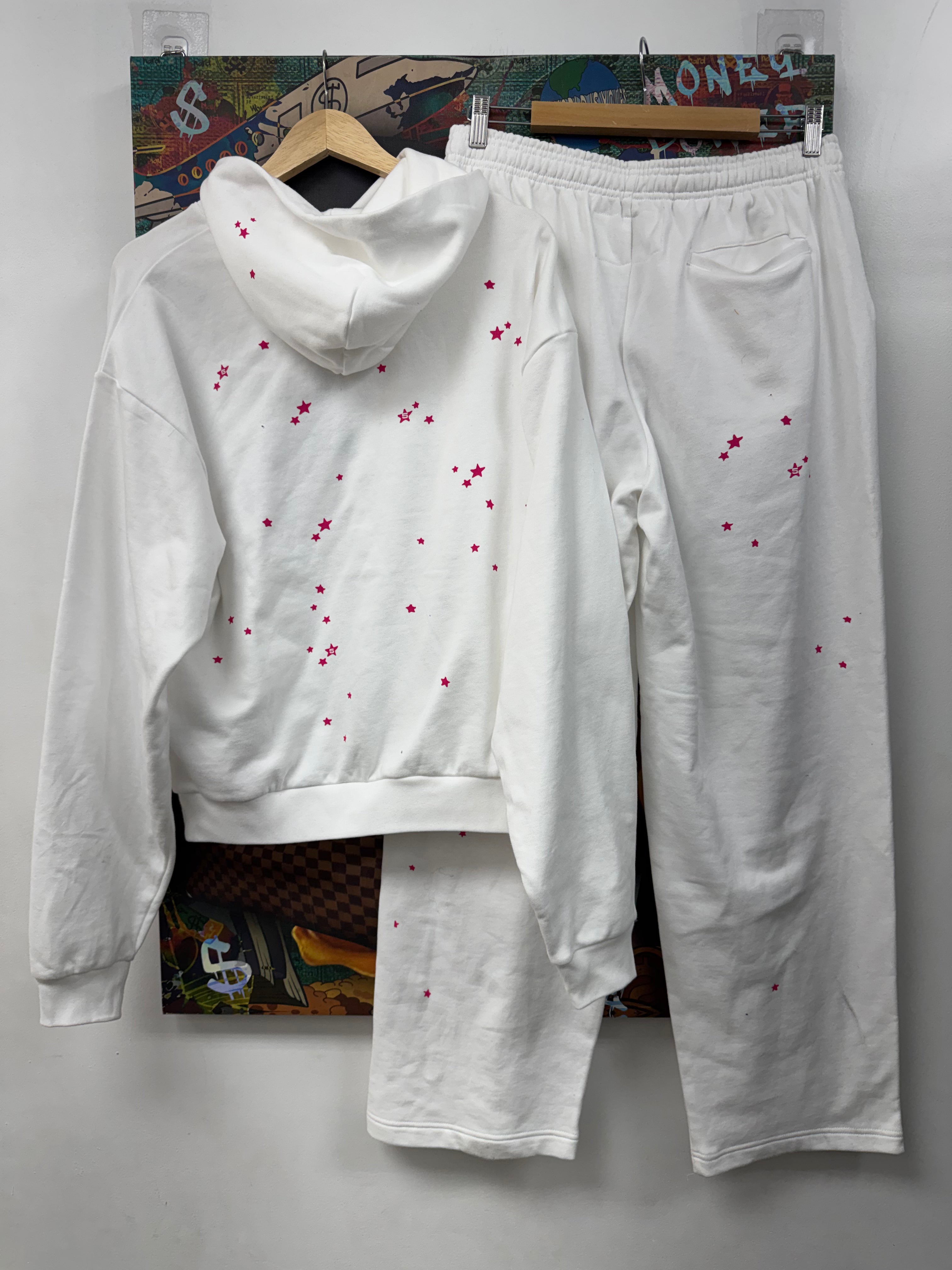 Sp5der White PInk Sweatsuit