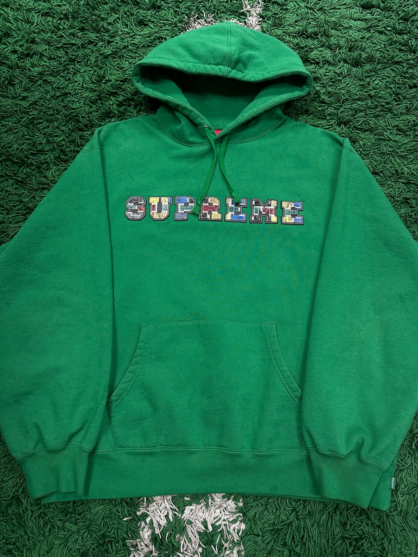 Supreme Hoodie Green Multi Color Used Large