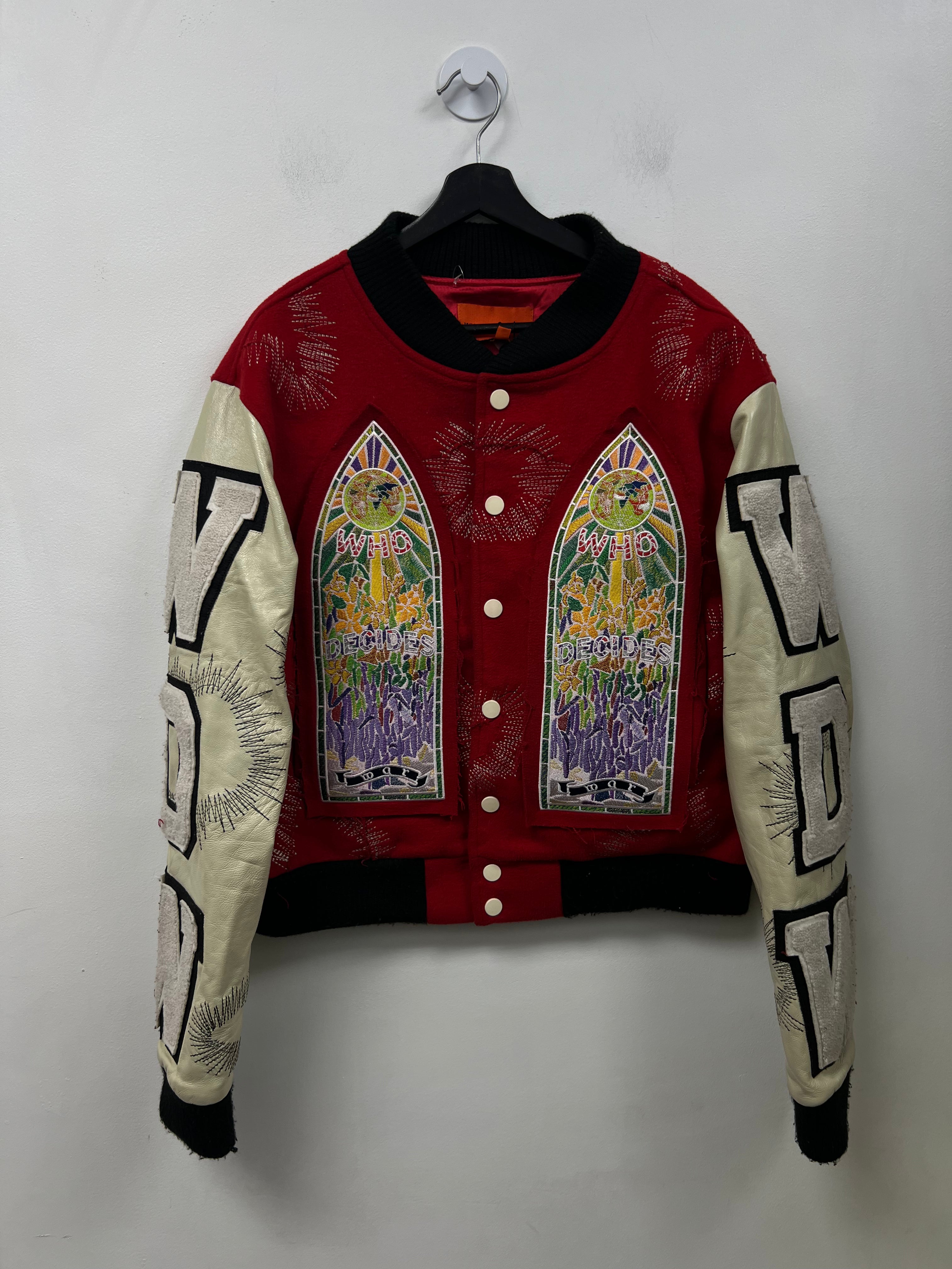 Who Decides War Red Varsity Jacket