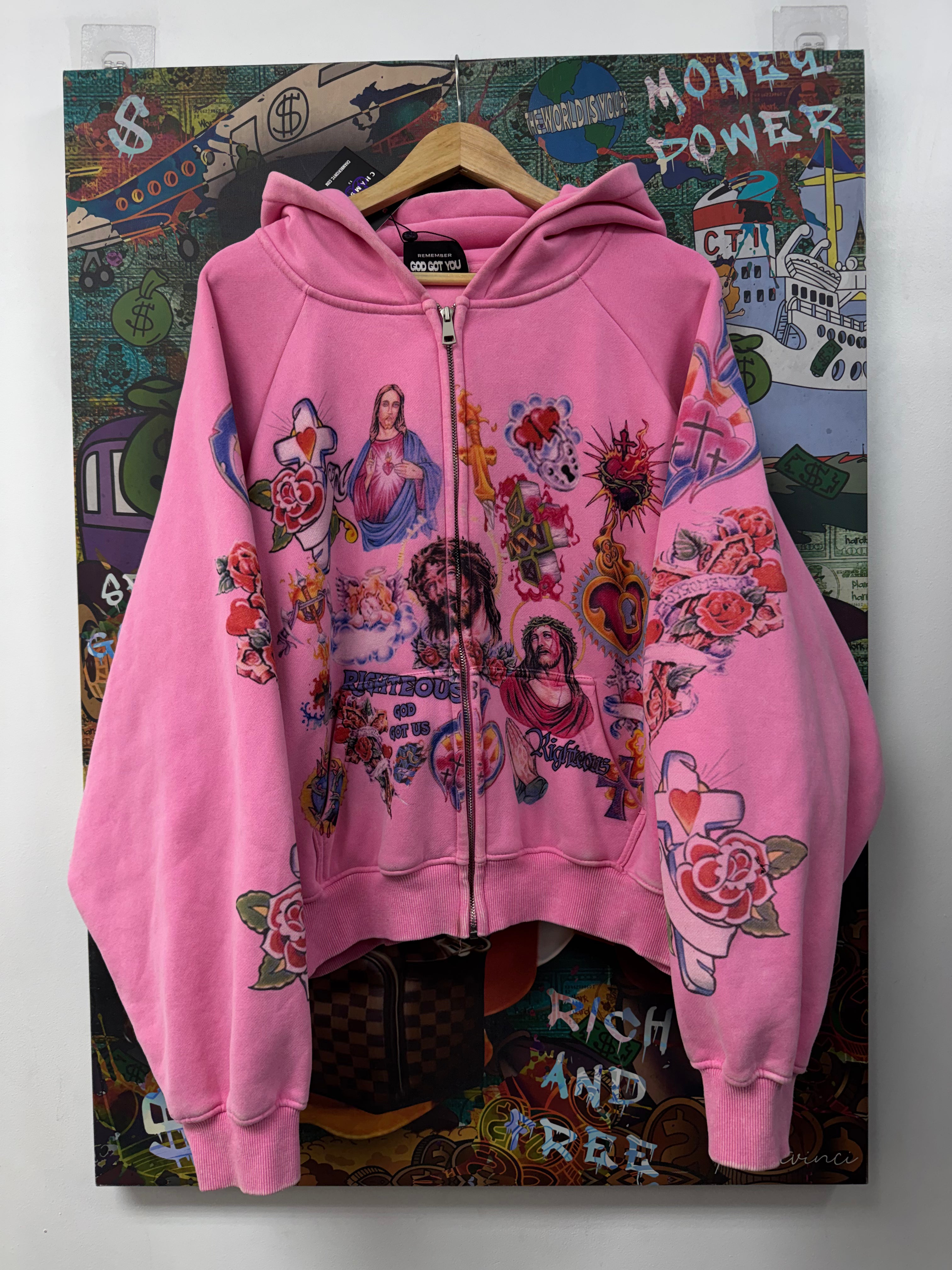 Righteous Risen King Zip Up Pink Hoodie