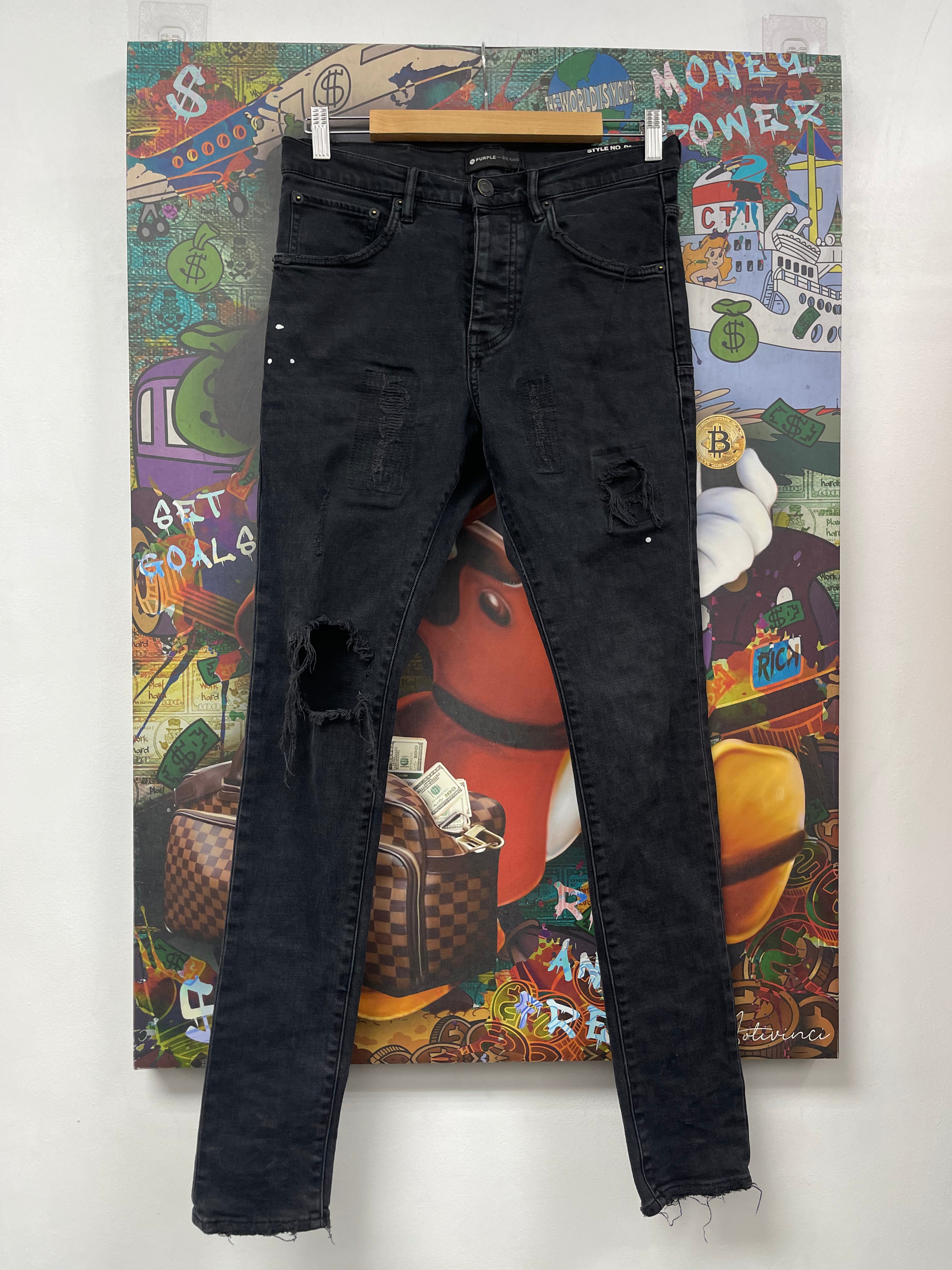 Purple Brand Black Wash Patchwork Jeans