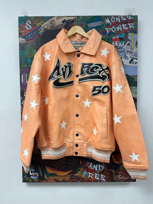 Hellstar x Avirex Icon Leather Jacket Orange New XL With Tags