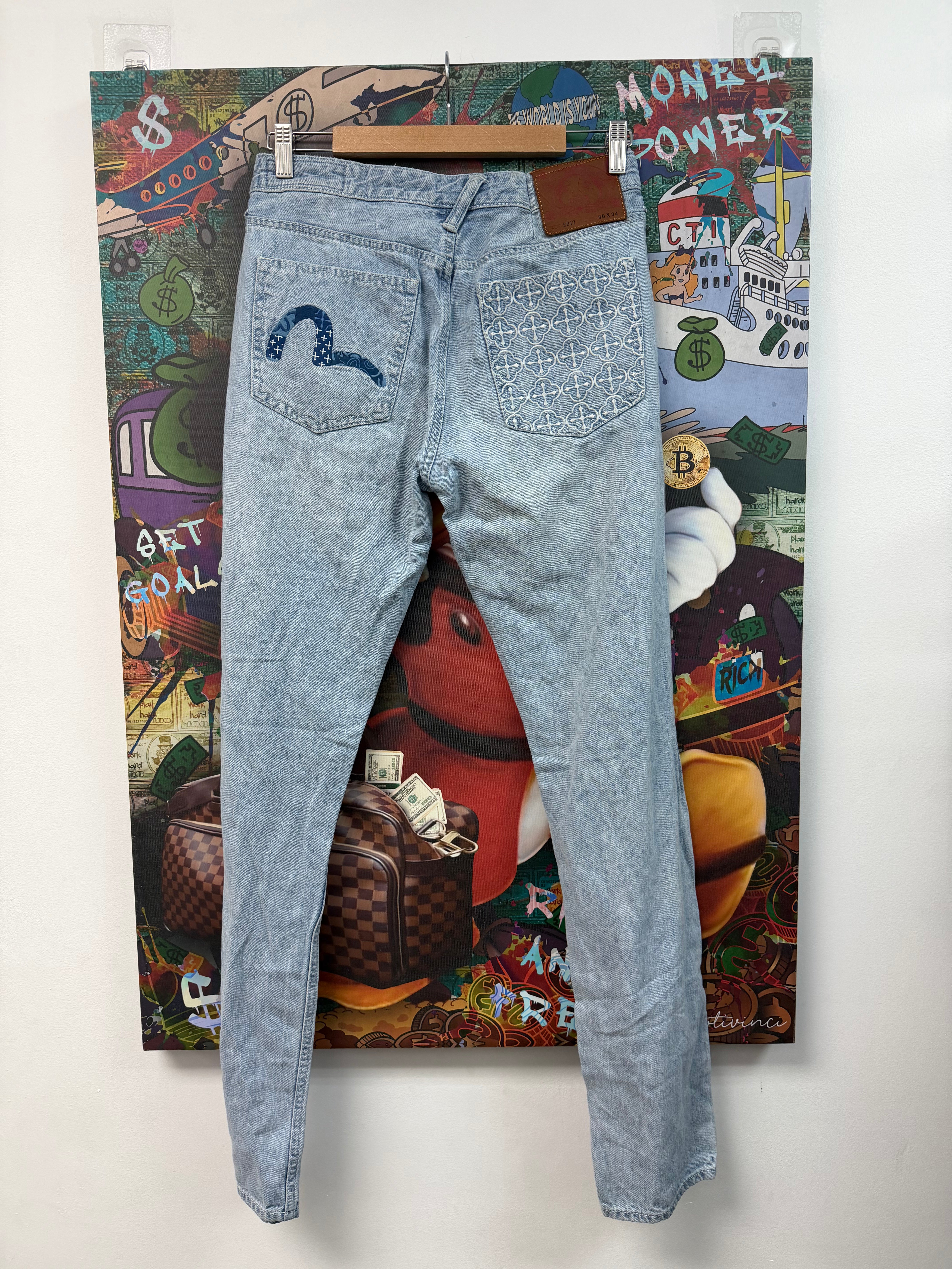 Evisu Lightwash Blue Pocket Logo Jeans