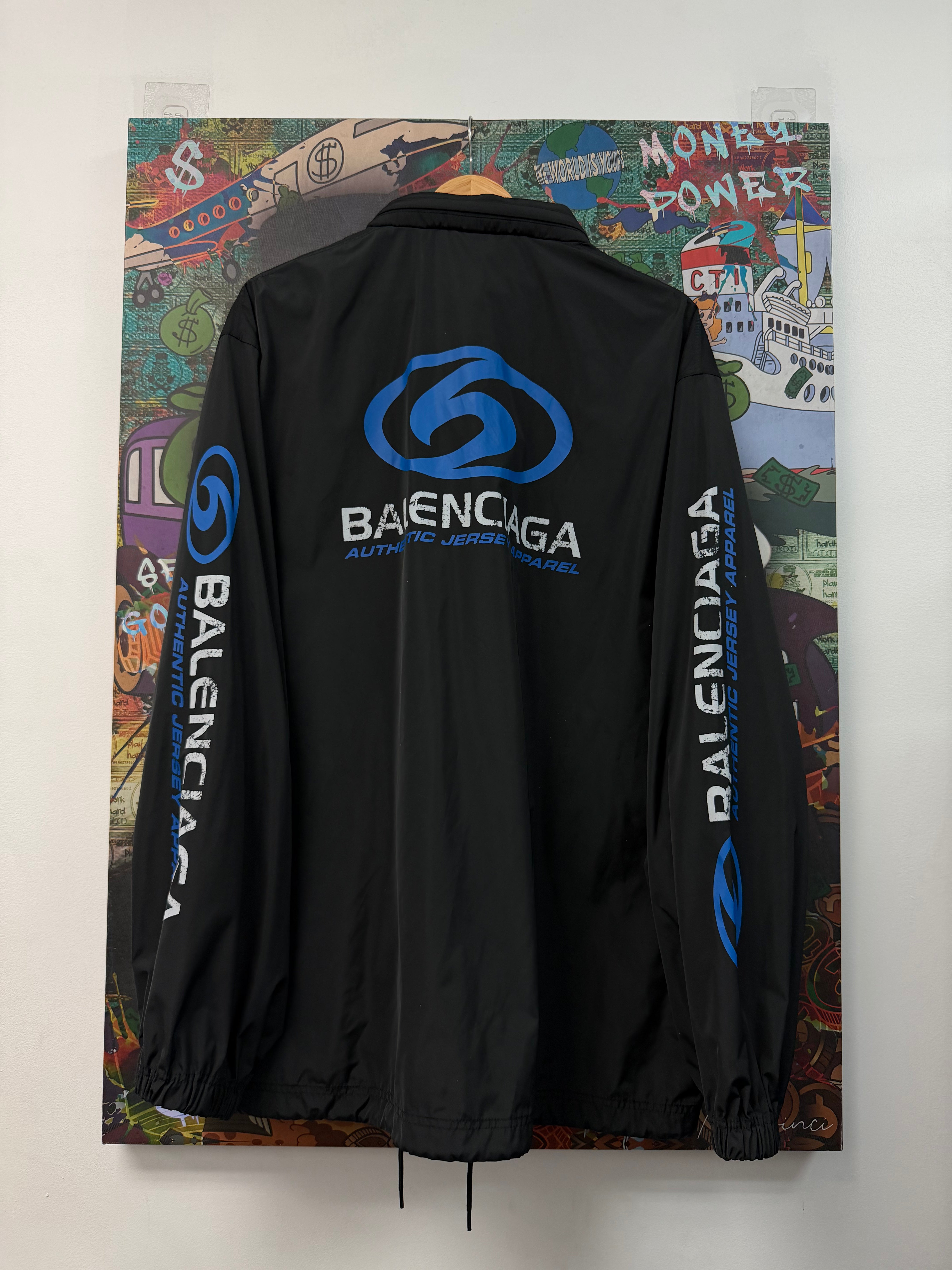 Balenciaga Black Blue Logo Windbreaker Jacket