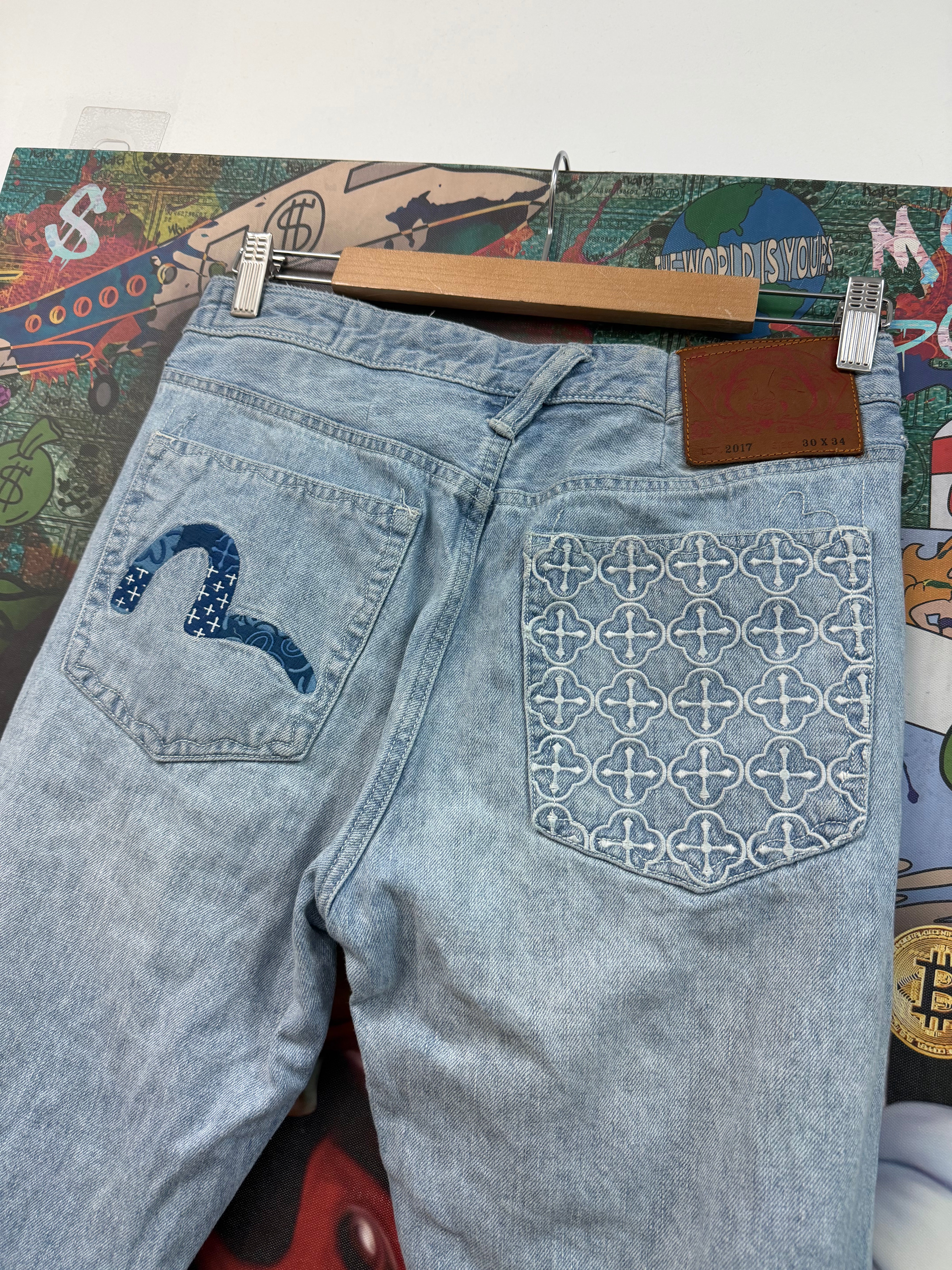 Evisu Lightwash Blue Pocket Logo Jeans
