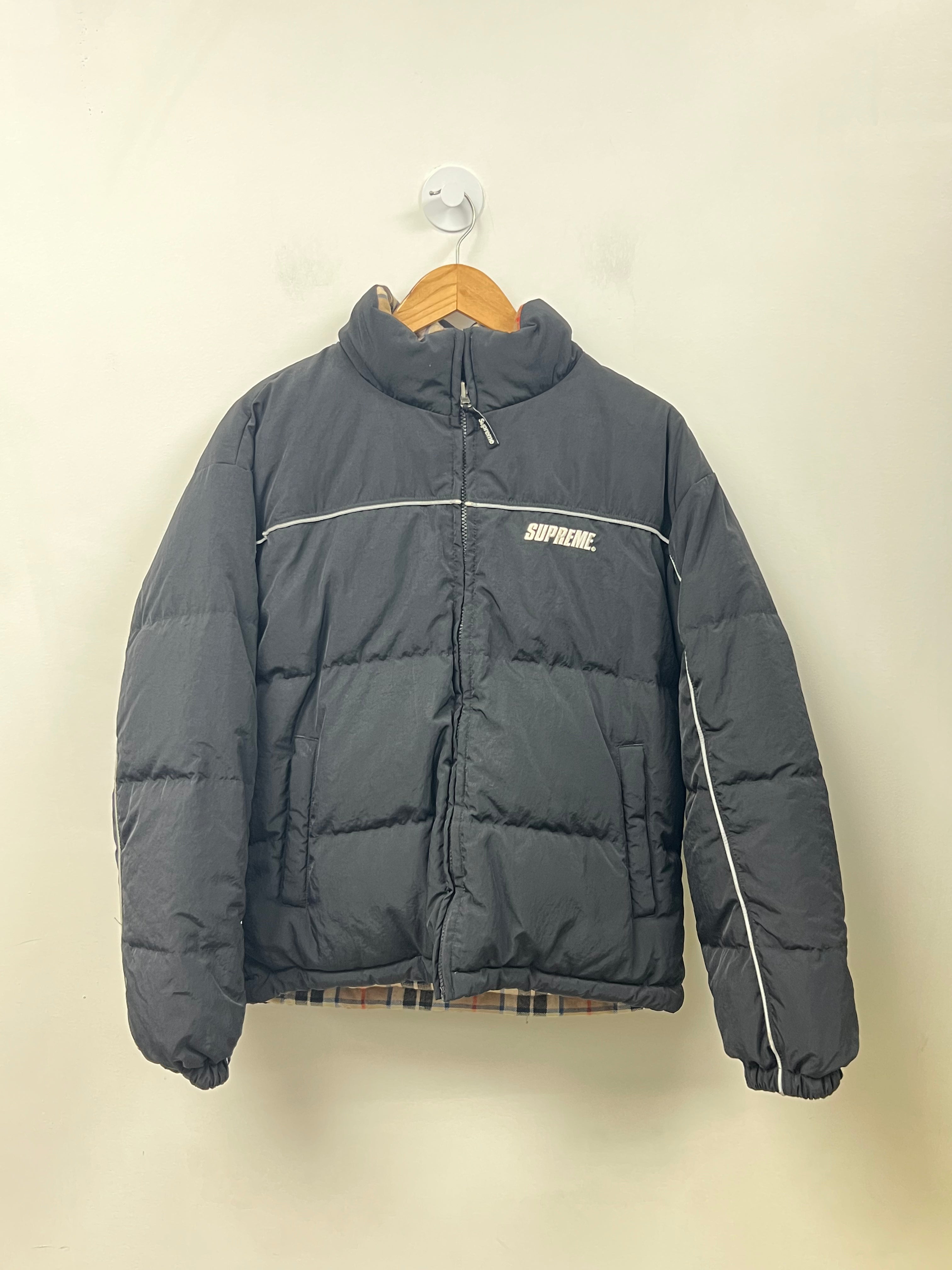 Supreme Black Reversable Plaid Puffer Jacket
