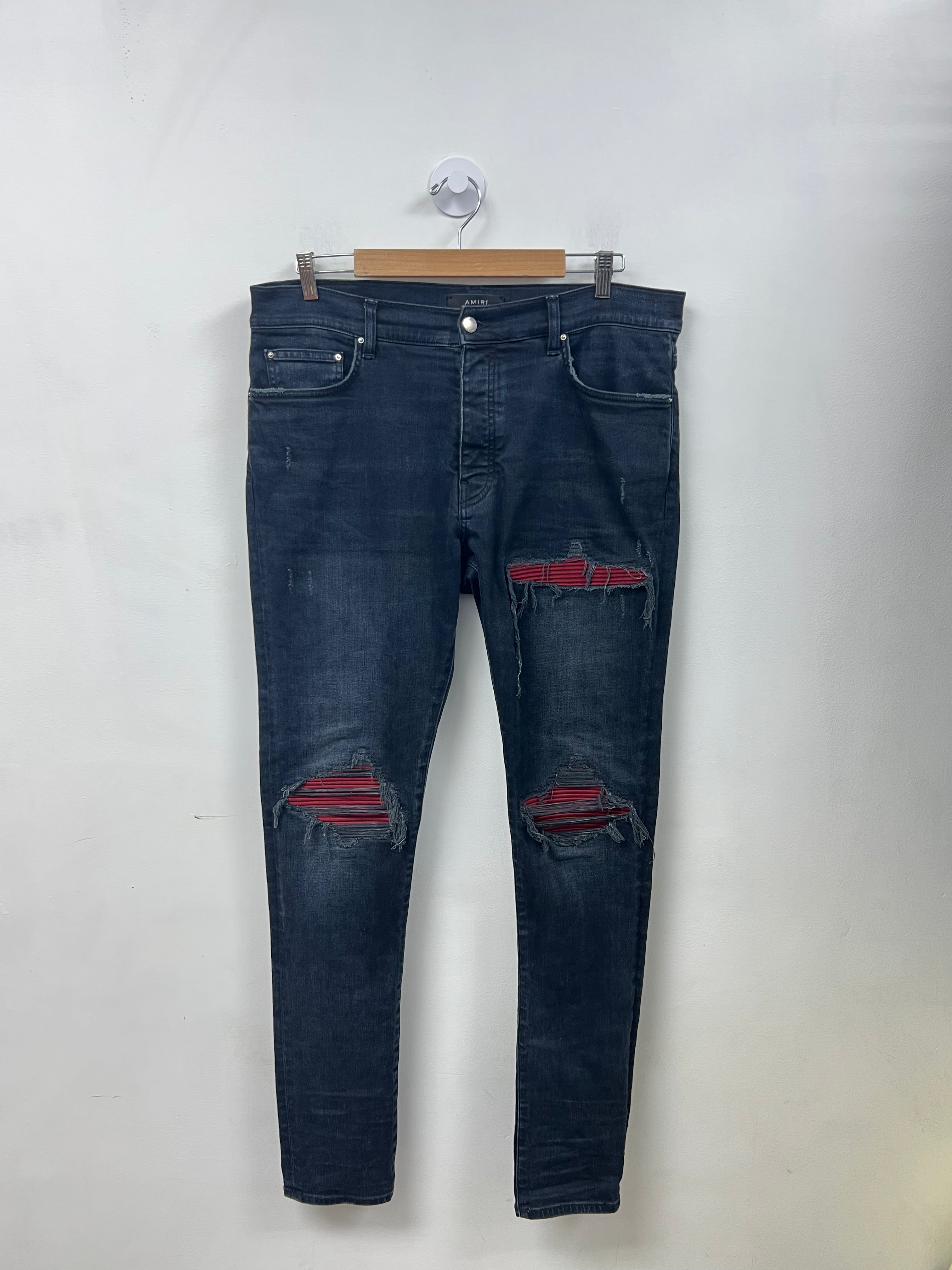 Amiri MX1 Midnight Blue Red Patch Jeans