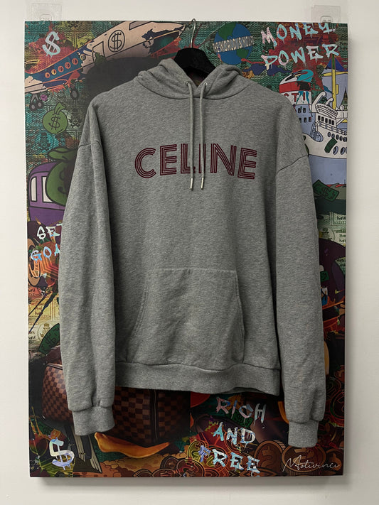 Celine Chest Logo Hoodie Grey Red Used