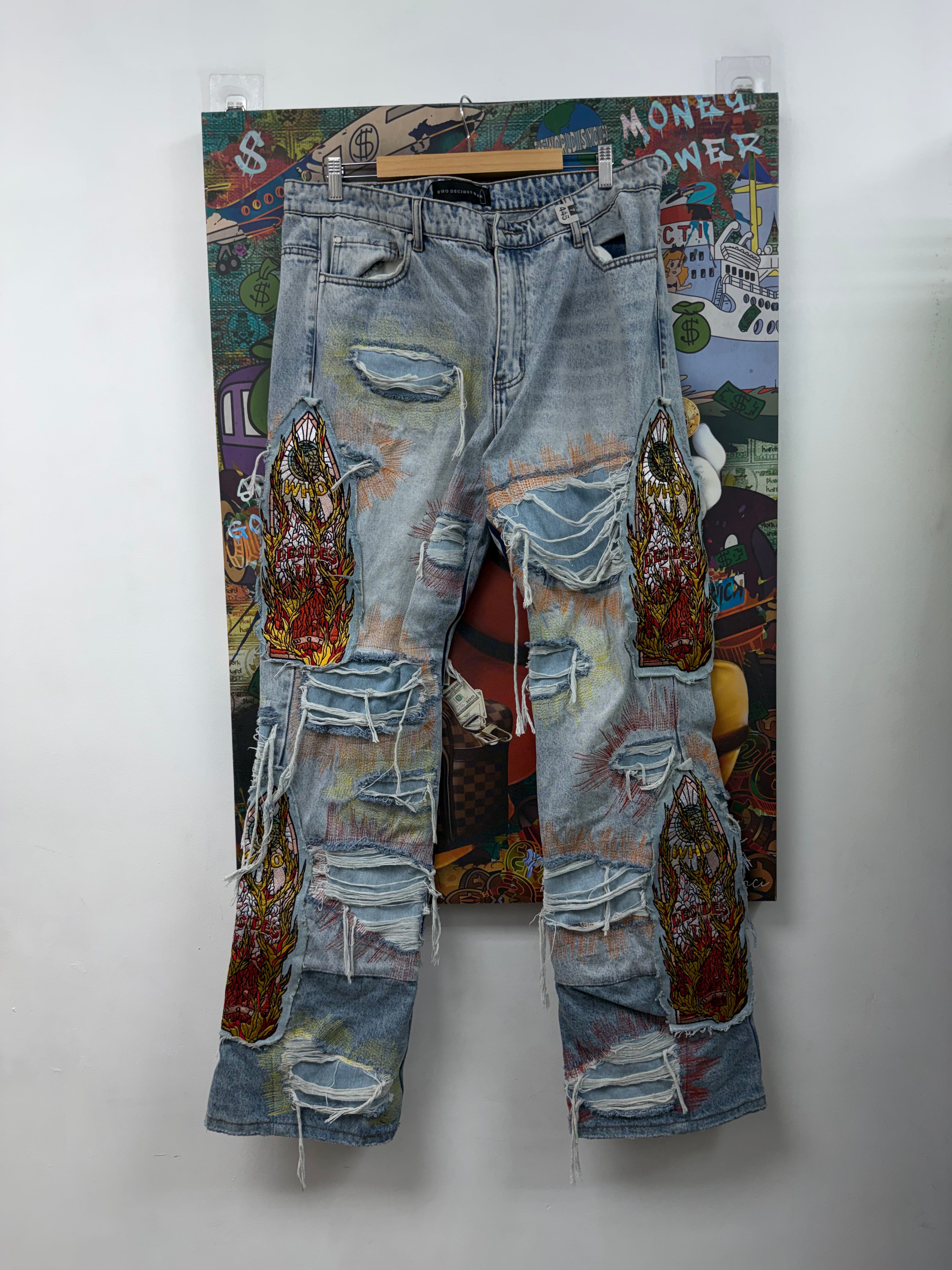 Who Decides War Light Wash Fire Stained Glass Jeans