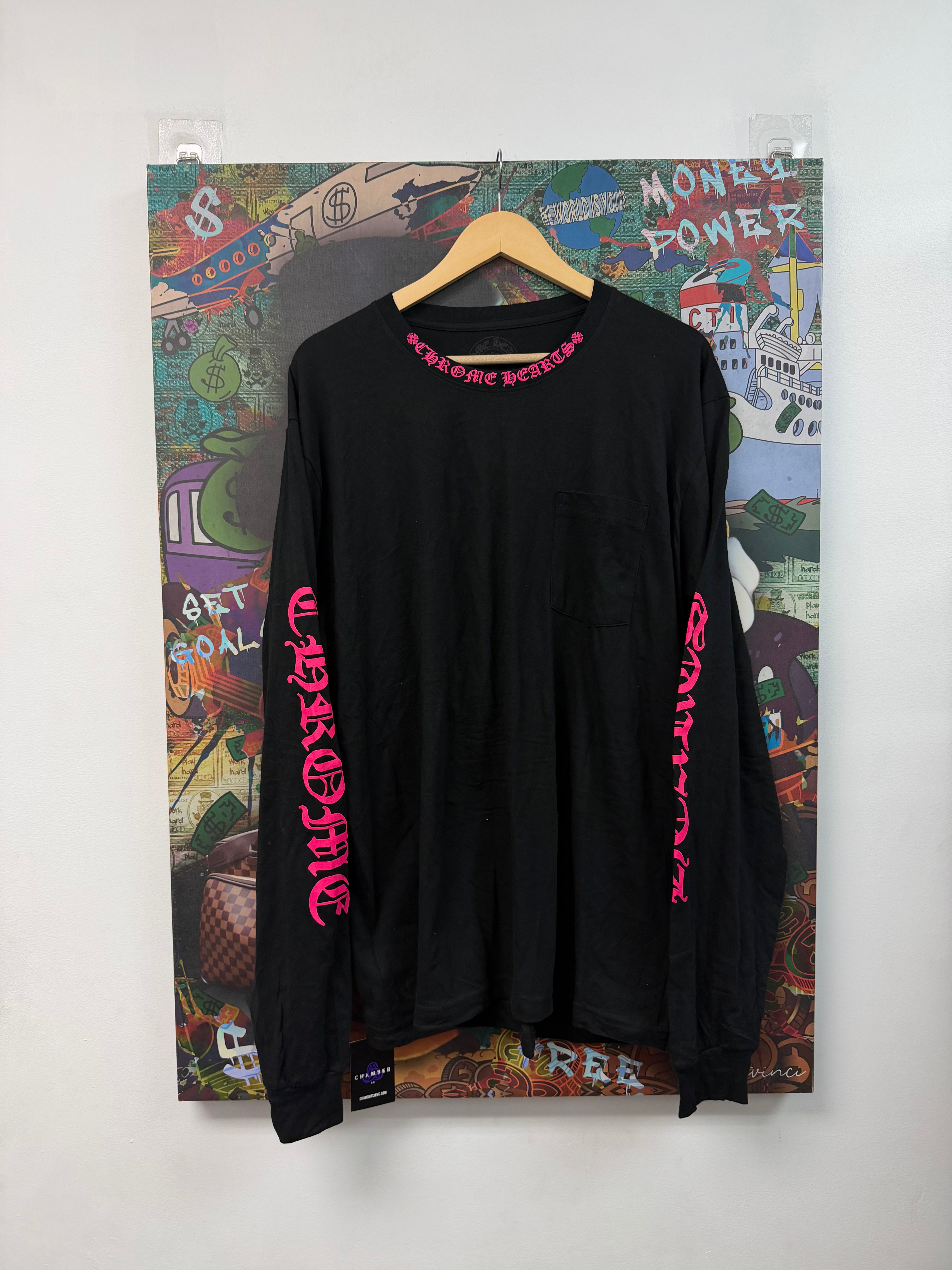 Chrome Hearts Black Neck Logo Pink Tee
