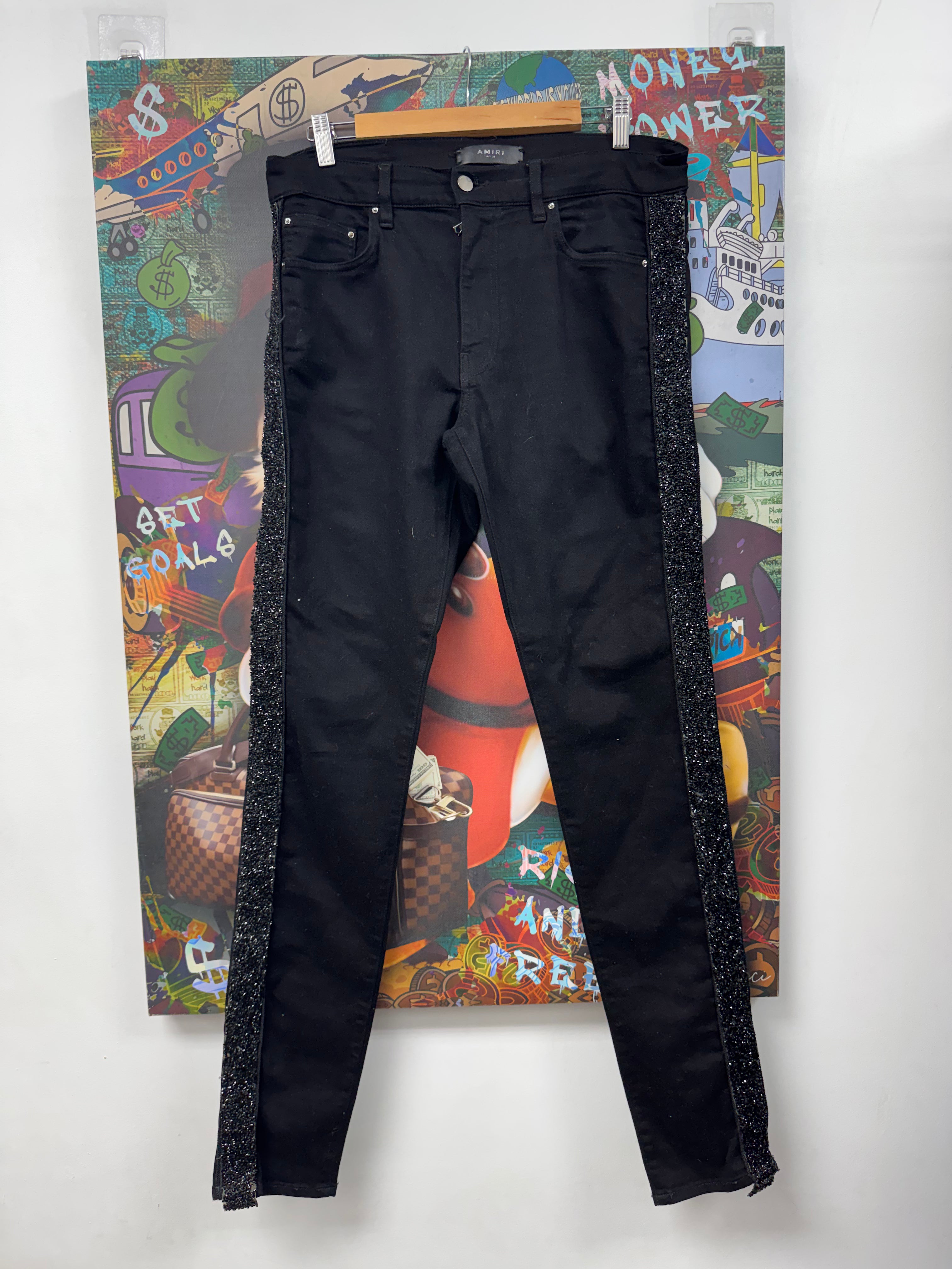 Amiri Black Crystal Stripe Jeans