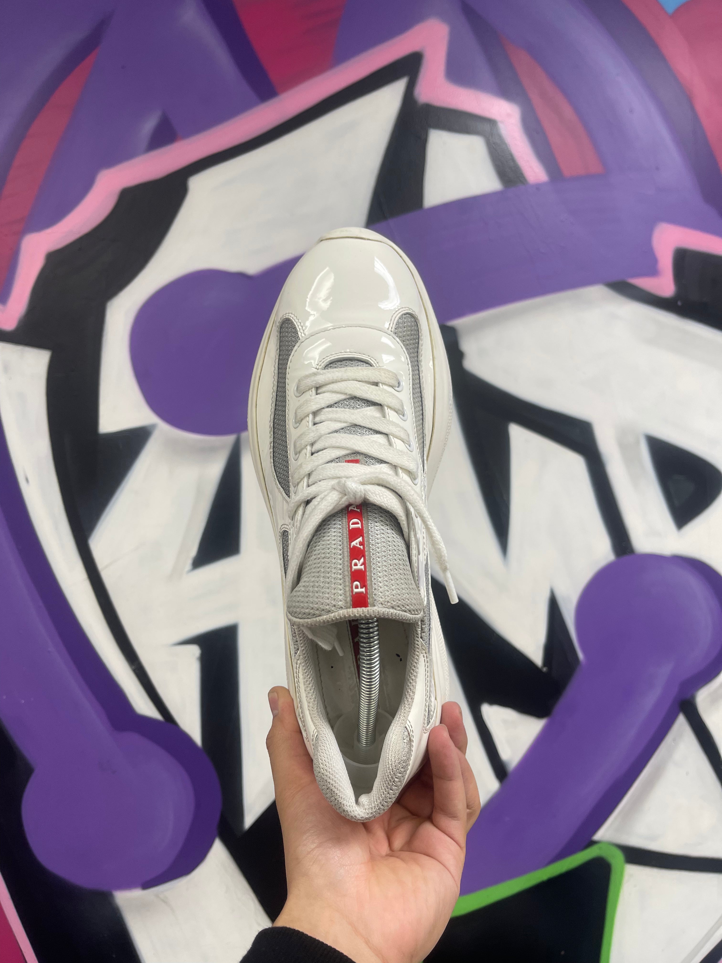 Prada White Grey Cup Sneakers