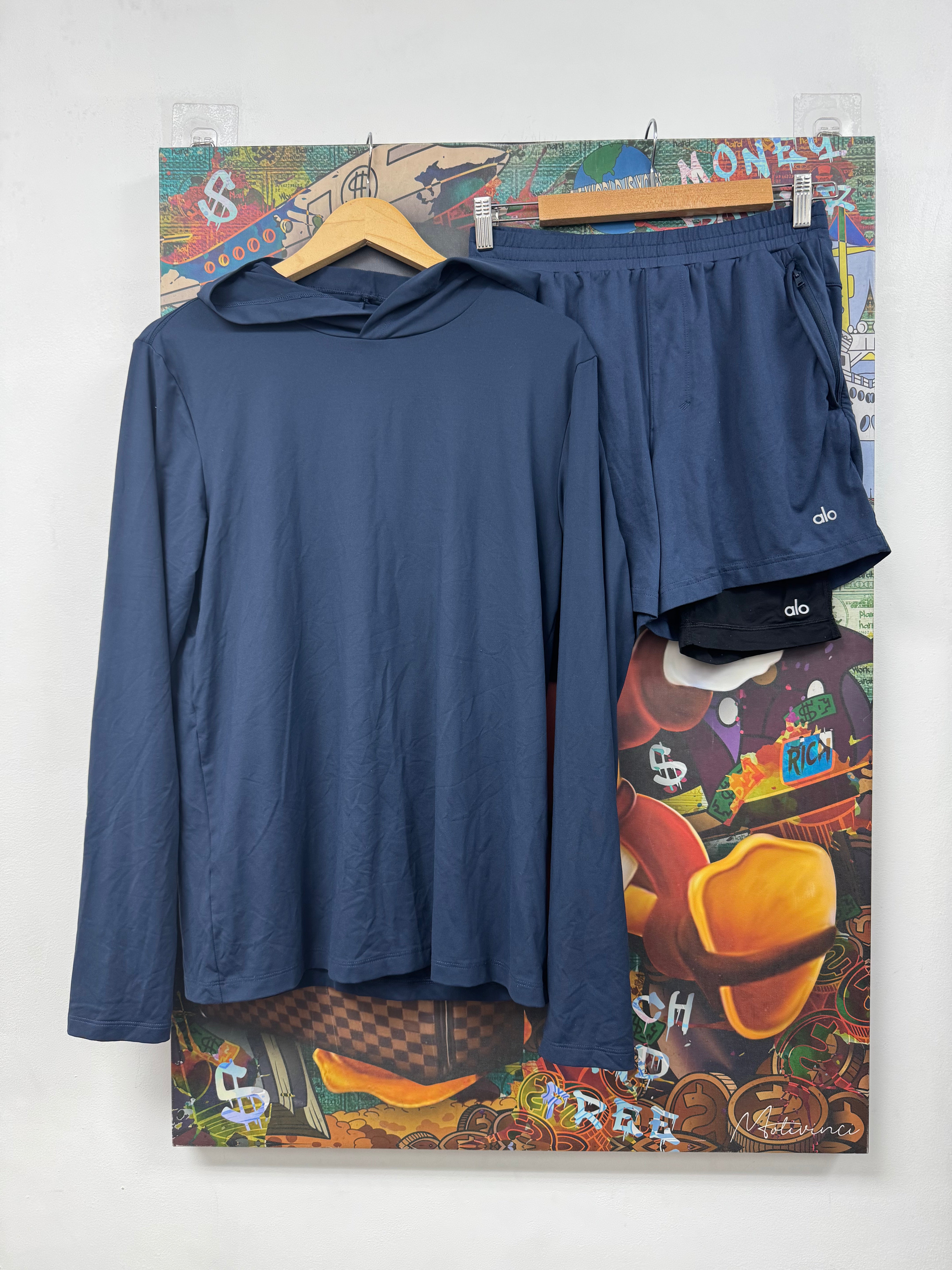 ALO Navy Hoodie & Shorts Set