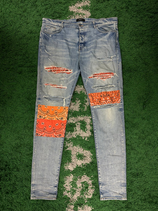 Amiri Jeans Orange Paisley Patchwork Used 40